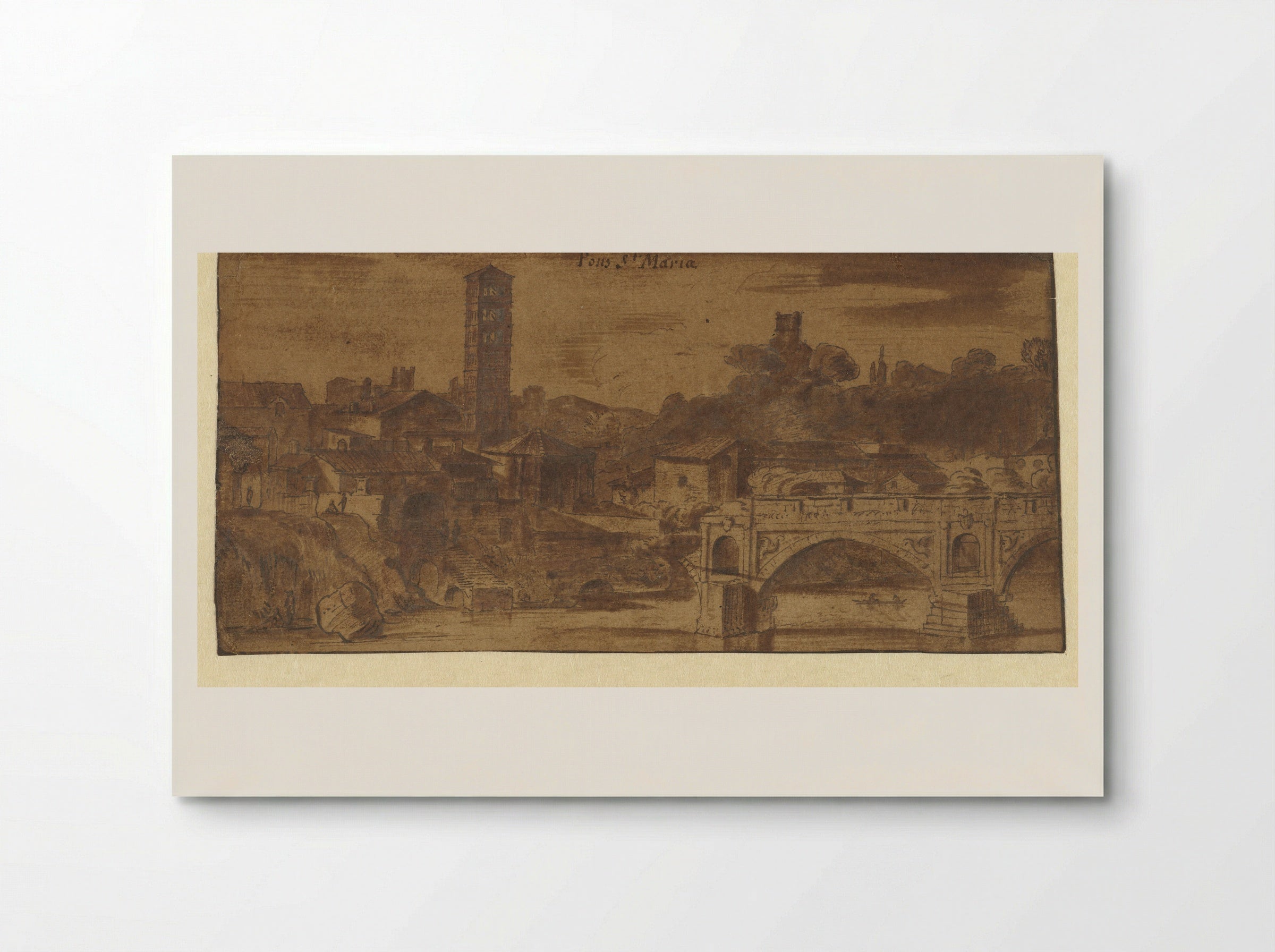 Gezicht op de S. Maria in Cosmedin, de Vesta tempel en de Ponte S. Maria te Rome - Michiel van Overbeek - Poster