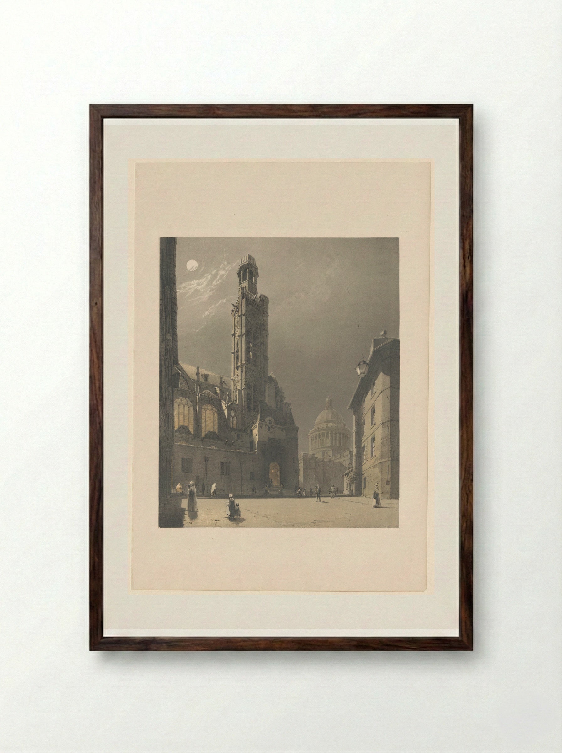 Gezicht op de Saint-Etienne-du-Mont en het Pantheon te Parijs - Thomas Shotter Boys - Framed Print Dark Wood