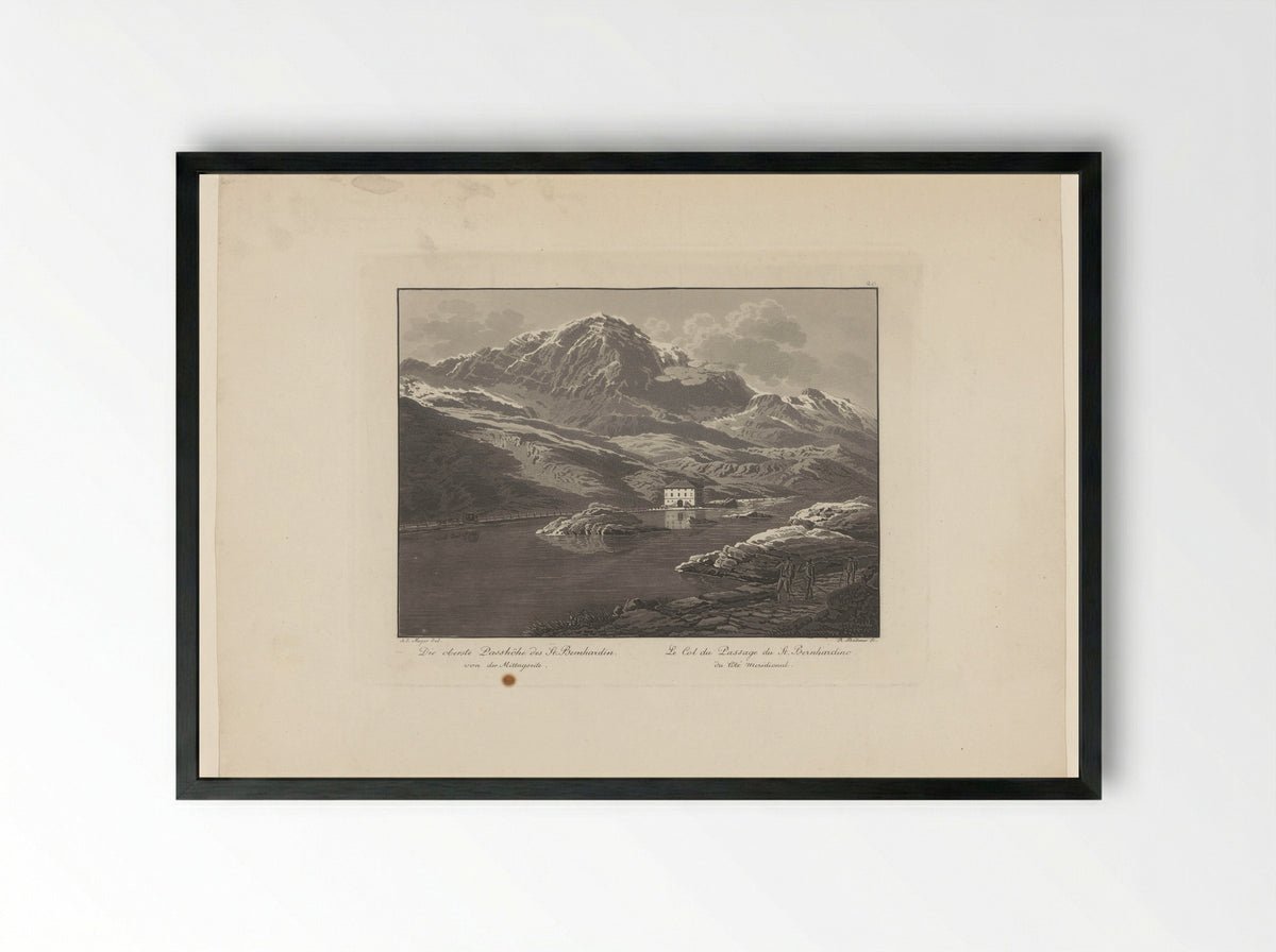 Gezicht op de San Bernardinopas - Johann Jakob Meyer - Framed Print Black