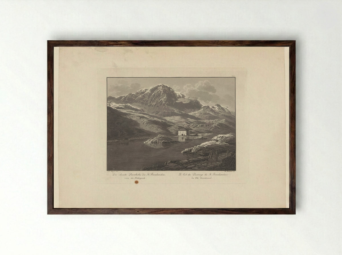Gezicht op de San Bernardinopas - Johann Jakob Meyer - Framed Print Dark Wood