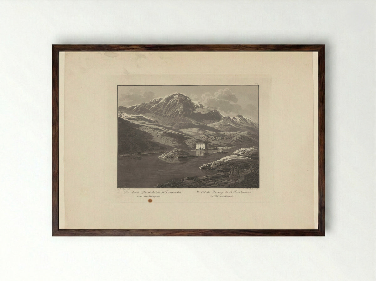 Gezicht op de San Bernardinopas - Johann Jakob Meyer - Framed Print Dark Wood