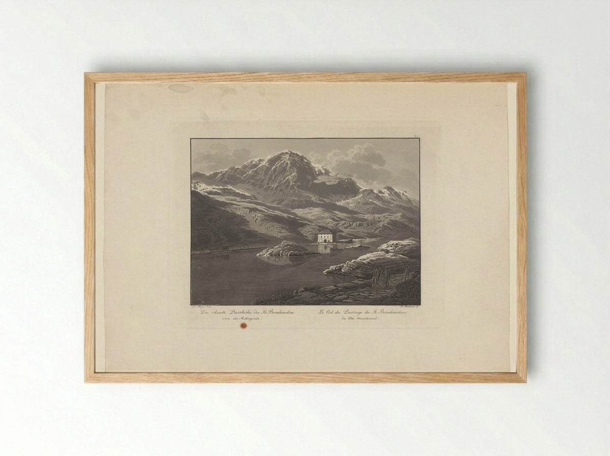 Gezicht op de San Bernardinopas - Johann Jakob Meyer - Framed Print Wood