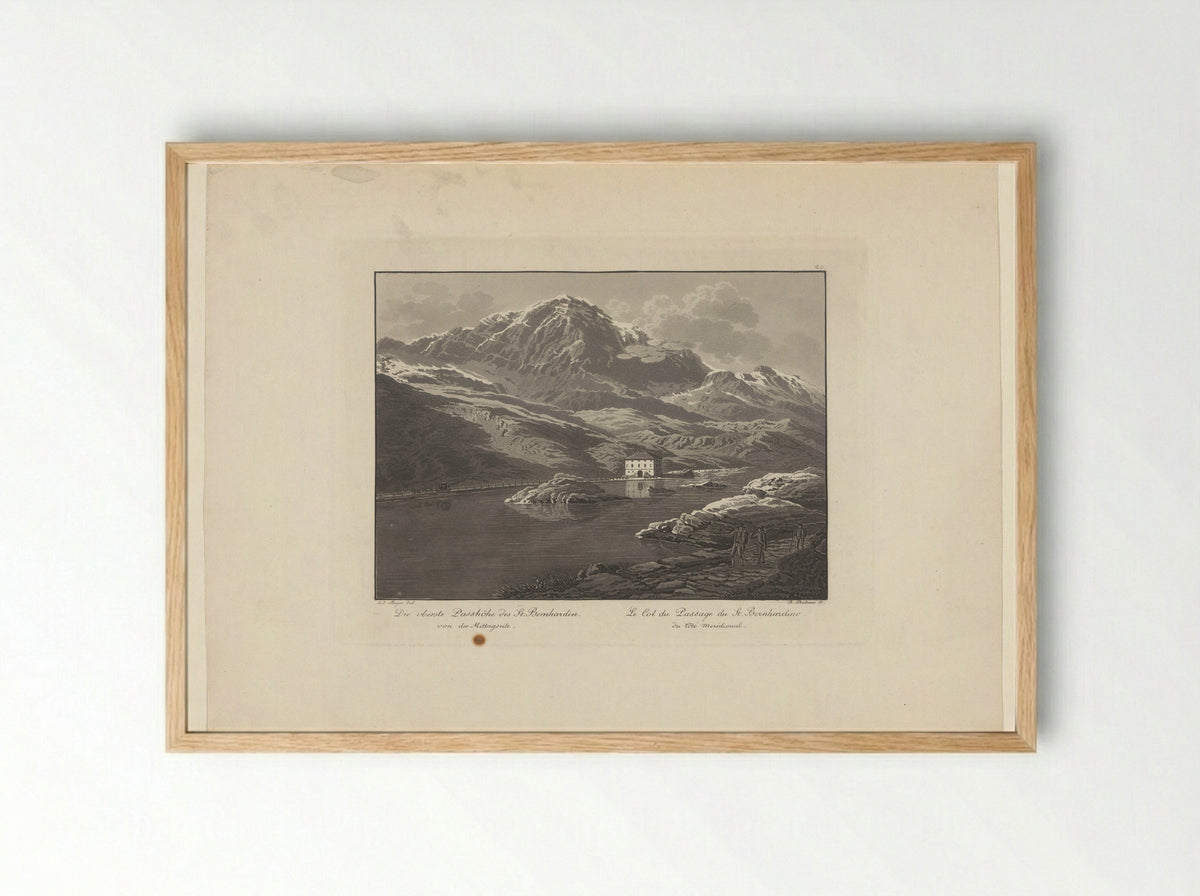 Gezicht op de San Bernardinopas - Johann Jakob Meyer - Framed Print Wood
