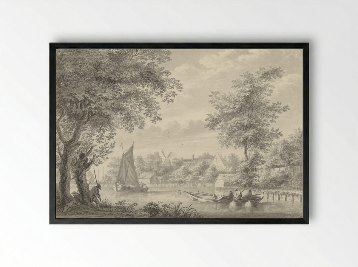 Gezicht op de Schinkel met een zeilschip en een visser - Gerard van Rossum - Framed Print Black