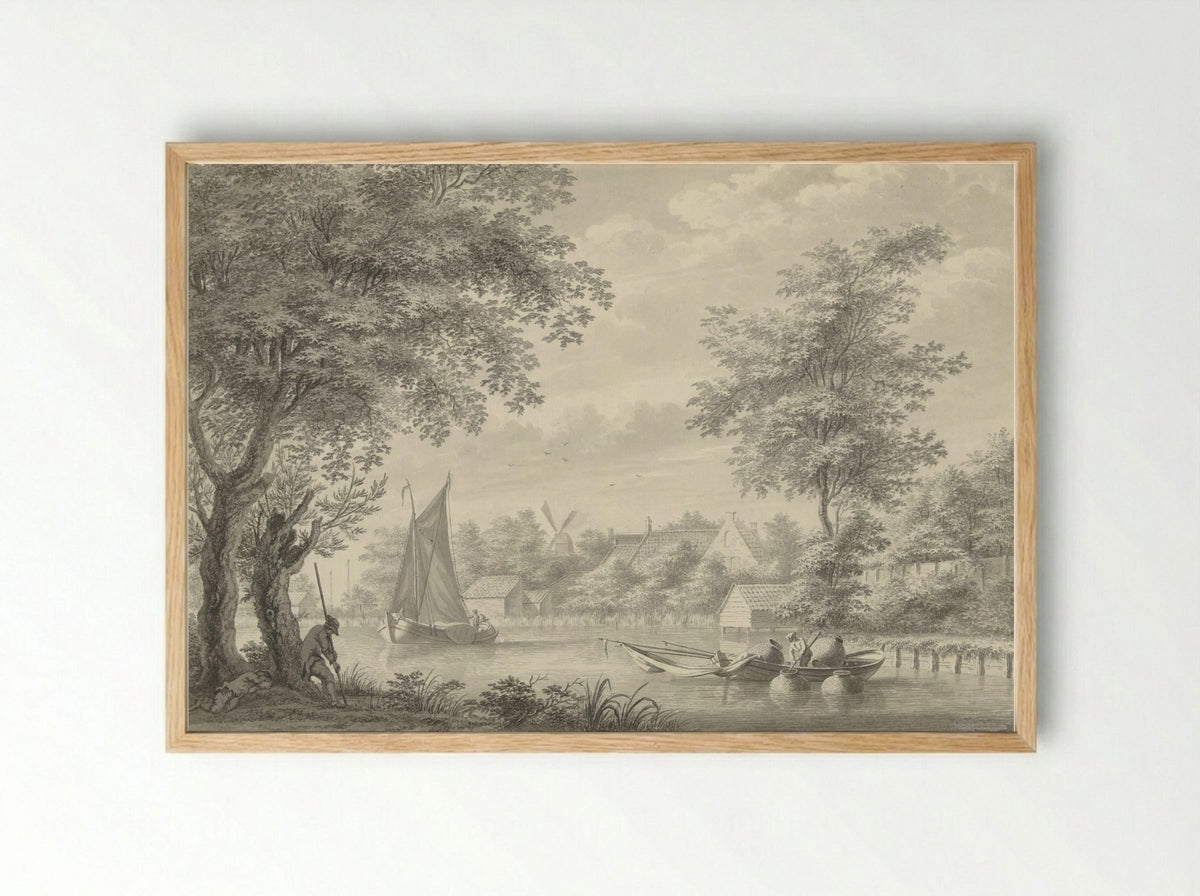 Gezicht op de Schinkel met een zeilschip en een visser - Gerard van Rossum - Framed Print Wood