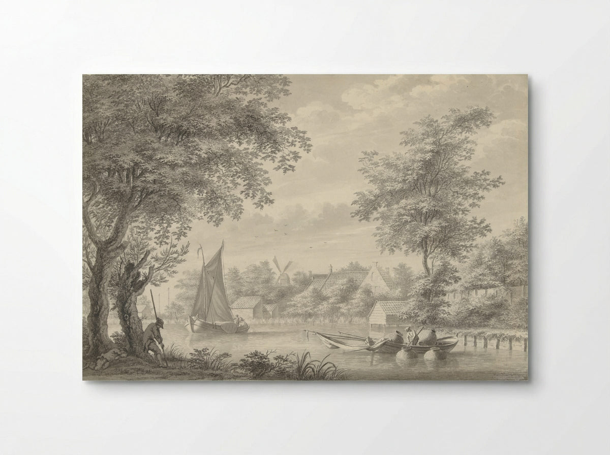 Gezicht op de Schinkel met een zeilschip en een visser - Gerard van Rossum - Poster