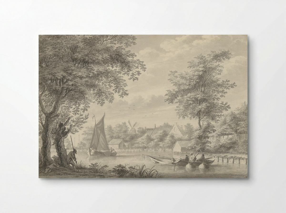 Gezicht op de Schinkel met een zeilschip en een visser - Gerard van Rossum - Poster