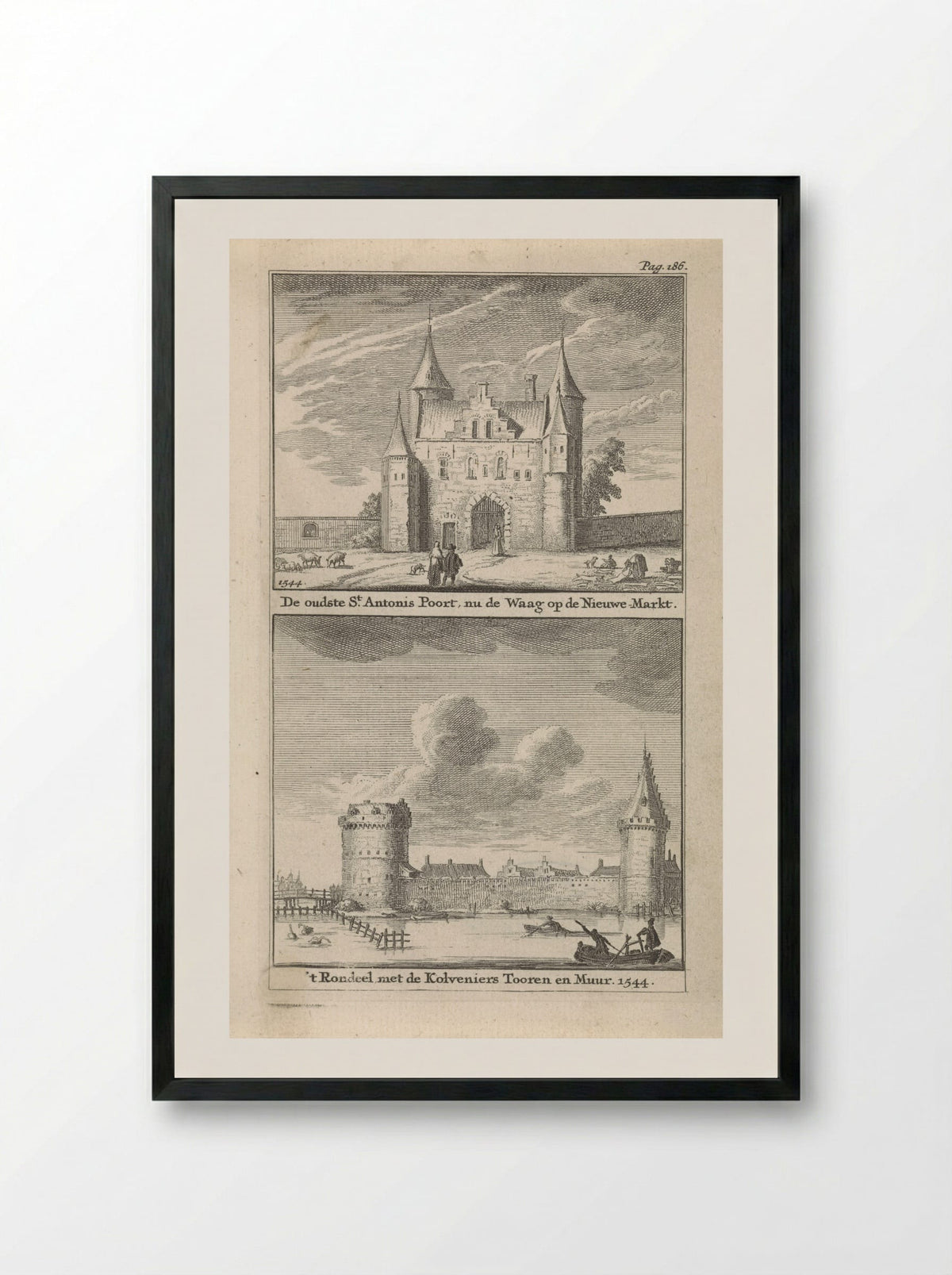 Gezicht op de Sint-Antoniespoort en het Rondeel te Amsterdam - Jan Goeree - Framed Print Black