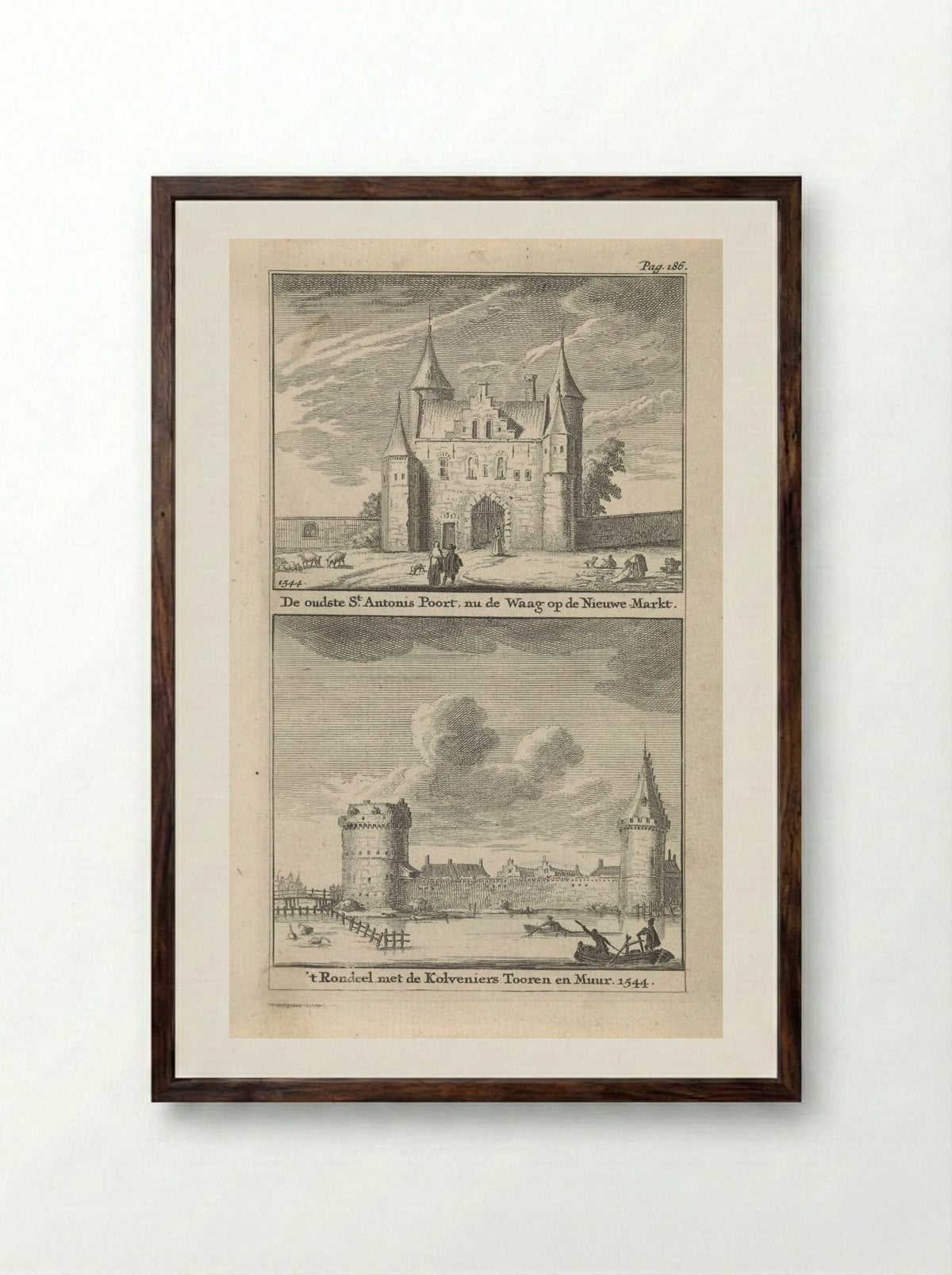 Gezicht op de Sint-Antoniespoort en het Rondeel te Amsterdam - Jan Goeree - Framed Print Dark Wood