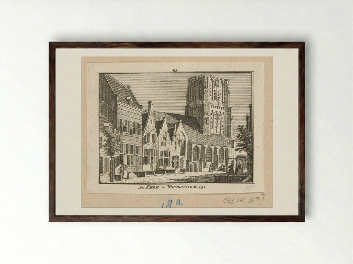 Gezicht op de Sint-Martinuskerk te Woudrichem - Hendrik Spilman - Framed Print Dark Wood