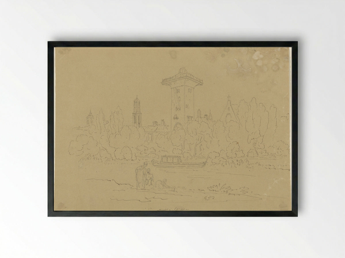 Gezicht op de Smeetoren te Utrecht - Hugh William Williams - Framed Print Black