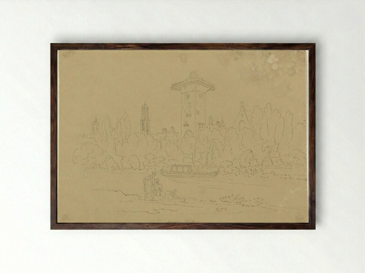 Gezicht op de Smeetoren te Utrecht - Hugh William Williams - Framed Print Dark Wood