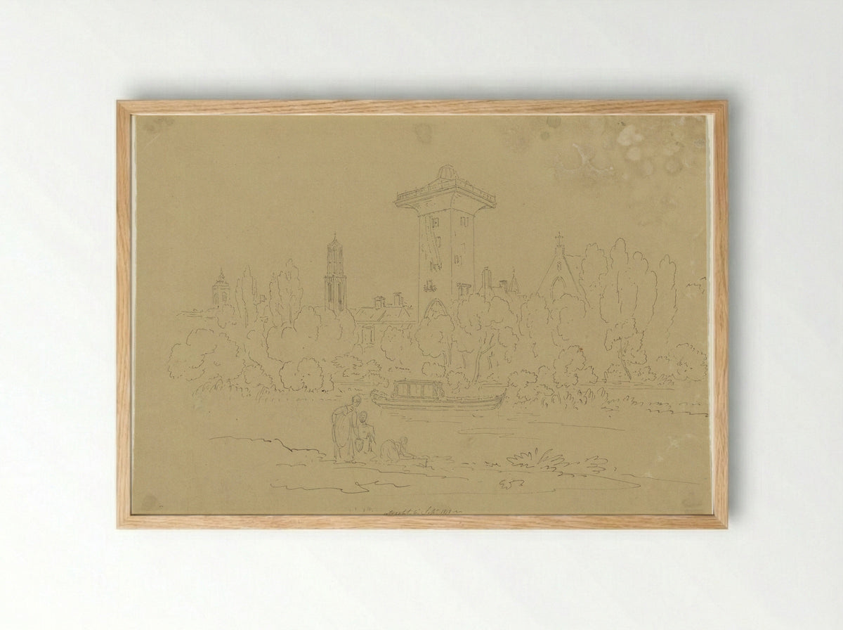 Gezicht op de Smeetoren te Utrecht - Hugh William Williams - Framed Print Wood