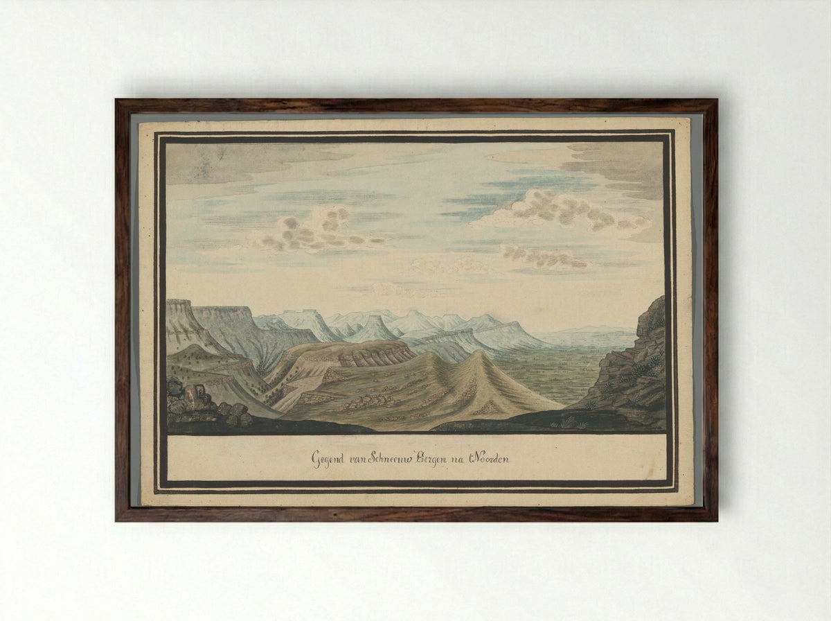 Gezicht op de Sneeuberge - Johannes Schumacher - Framed Print Dark Wood