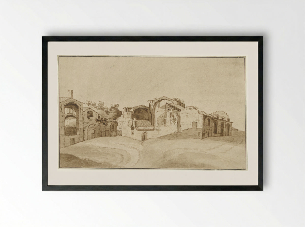 Gezicht op de Thermen van Diocletianus te Rome - Charles-Louis Clérisseau - Framed Print Black