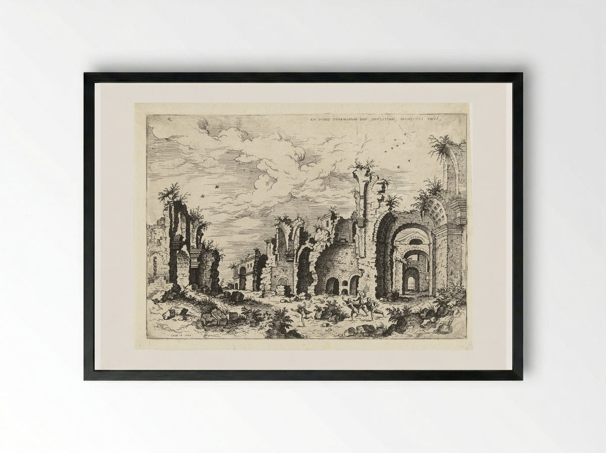 Gezicht op de Thermen van Diocletianus - Hieronymus Cock - Framed Print Black