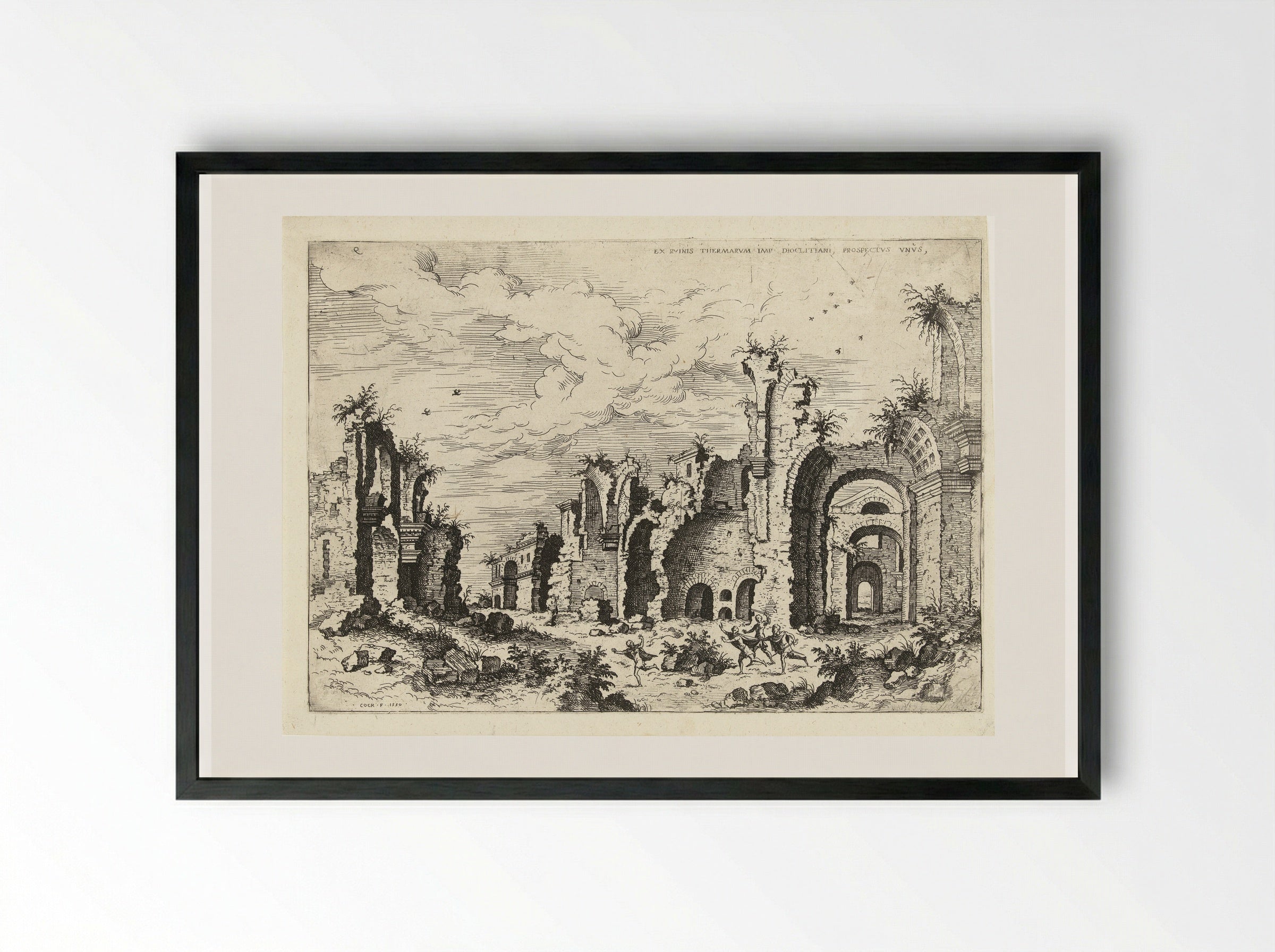 Gezicht op de Thermen van Diocletianus - Hieronymus Cock - Framed Print Black