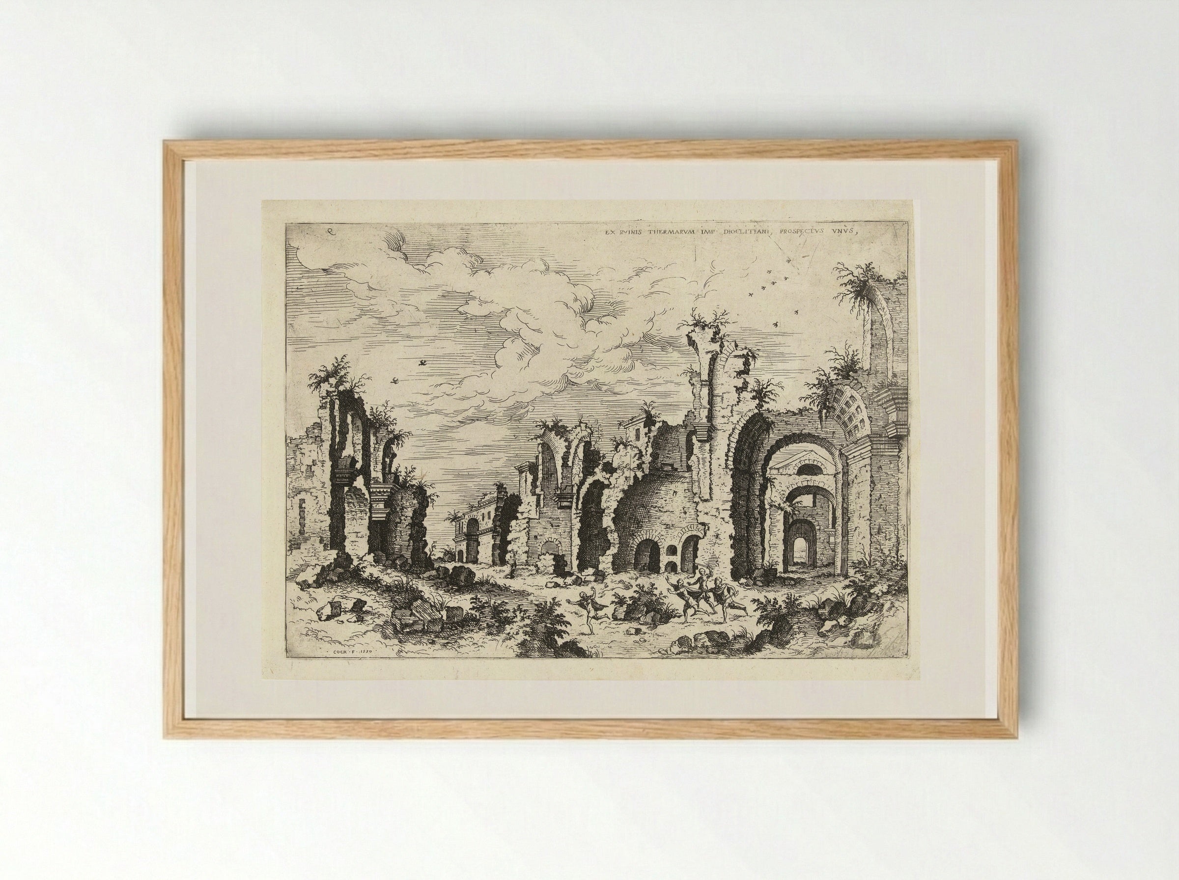 Gezicht op de Thermen van Diocletianus - Hieronymus Cock - Framed Print Wood