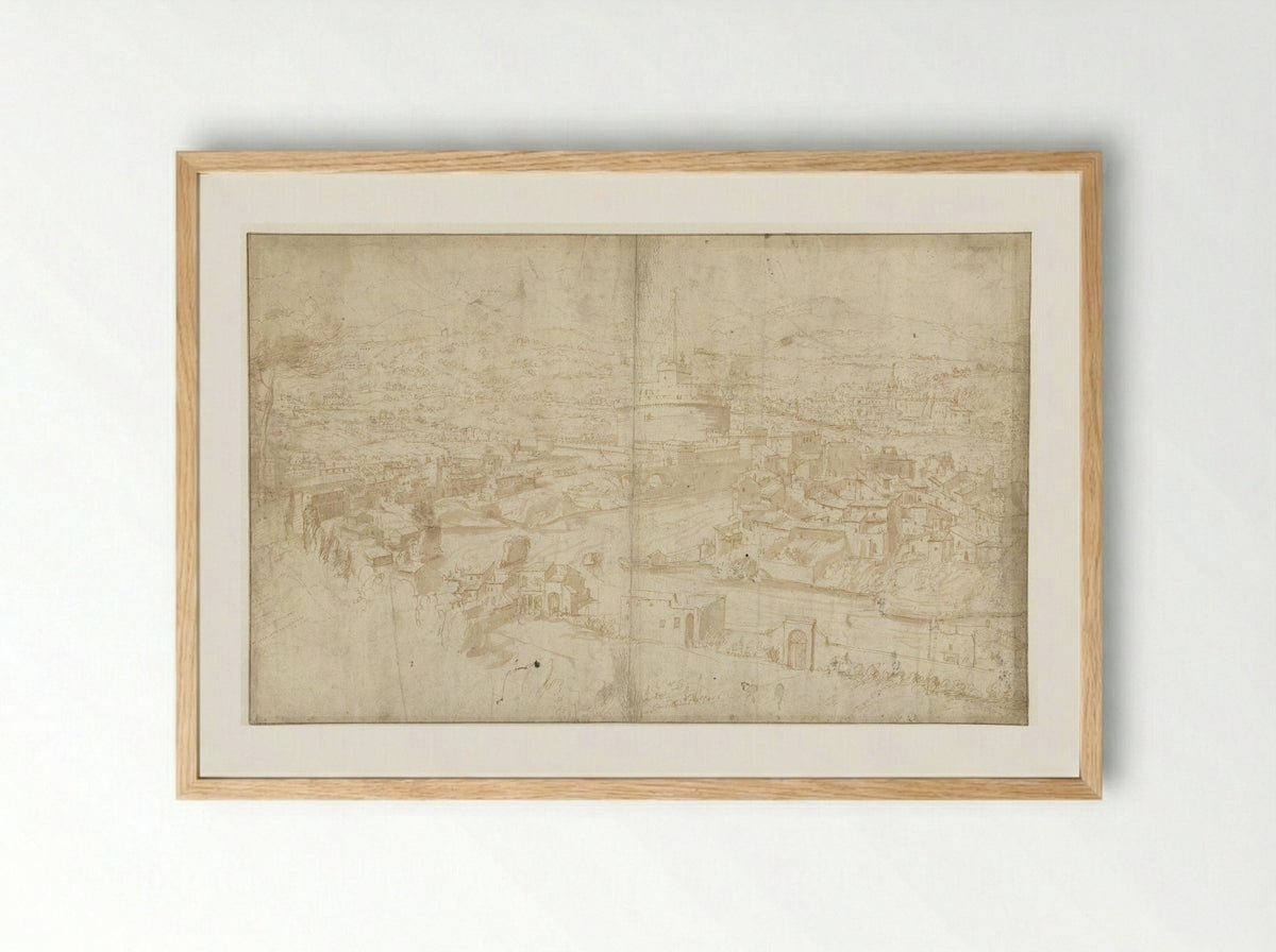 Gezicht op de Tiber en de Castel Sant' Angelo - Antoni van den Wijngaerde - Framed Print Wood