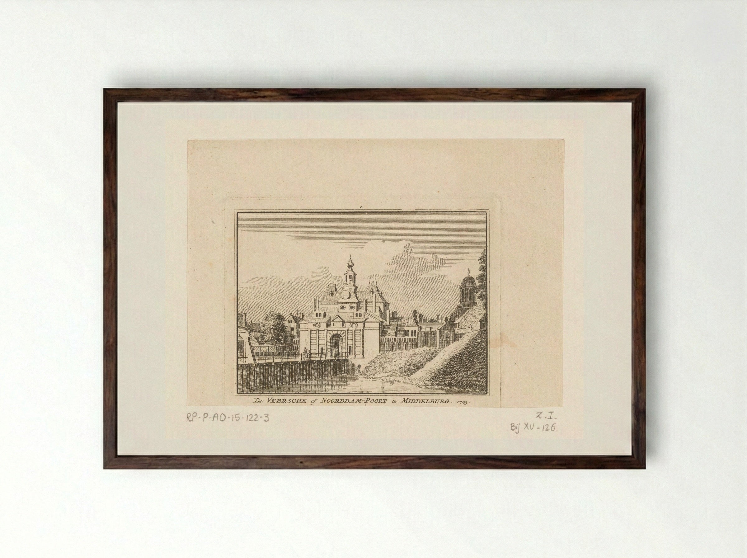 Gezicht op de Veersepoort te Middelburg - Hendrik Spilman - Framed Print Dark Wood