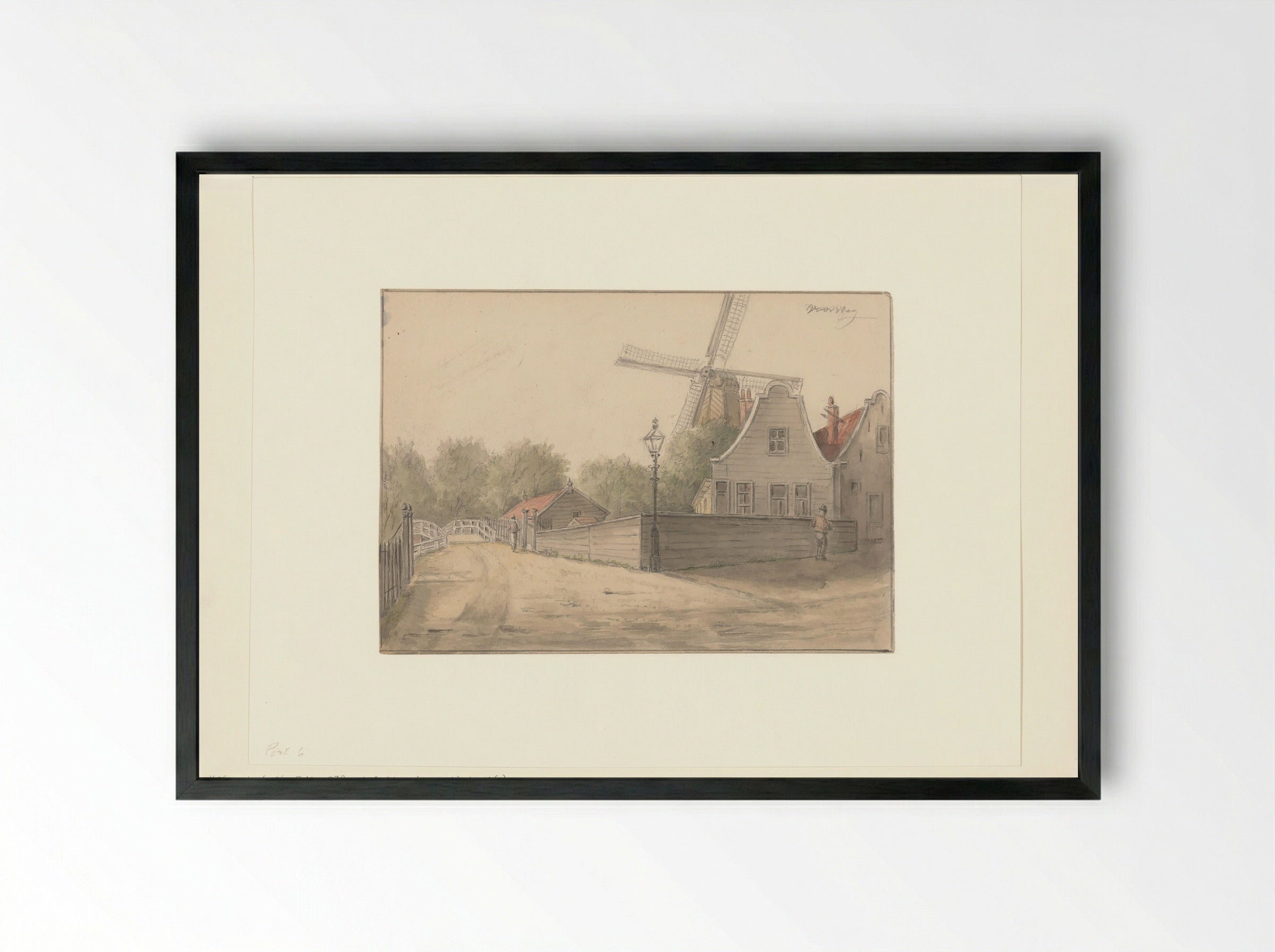 Gezicht op de Voorweg met molen De Valk - Albert Martin - Framed Print Black