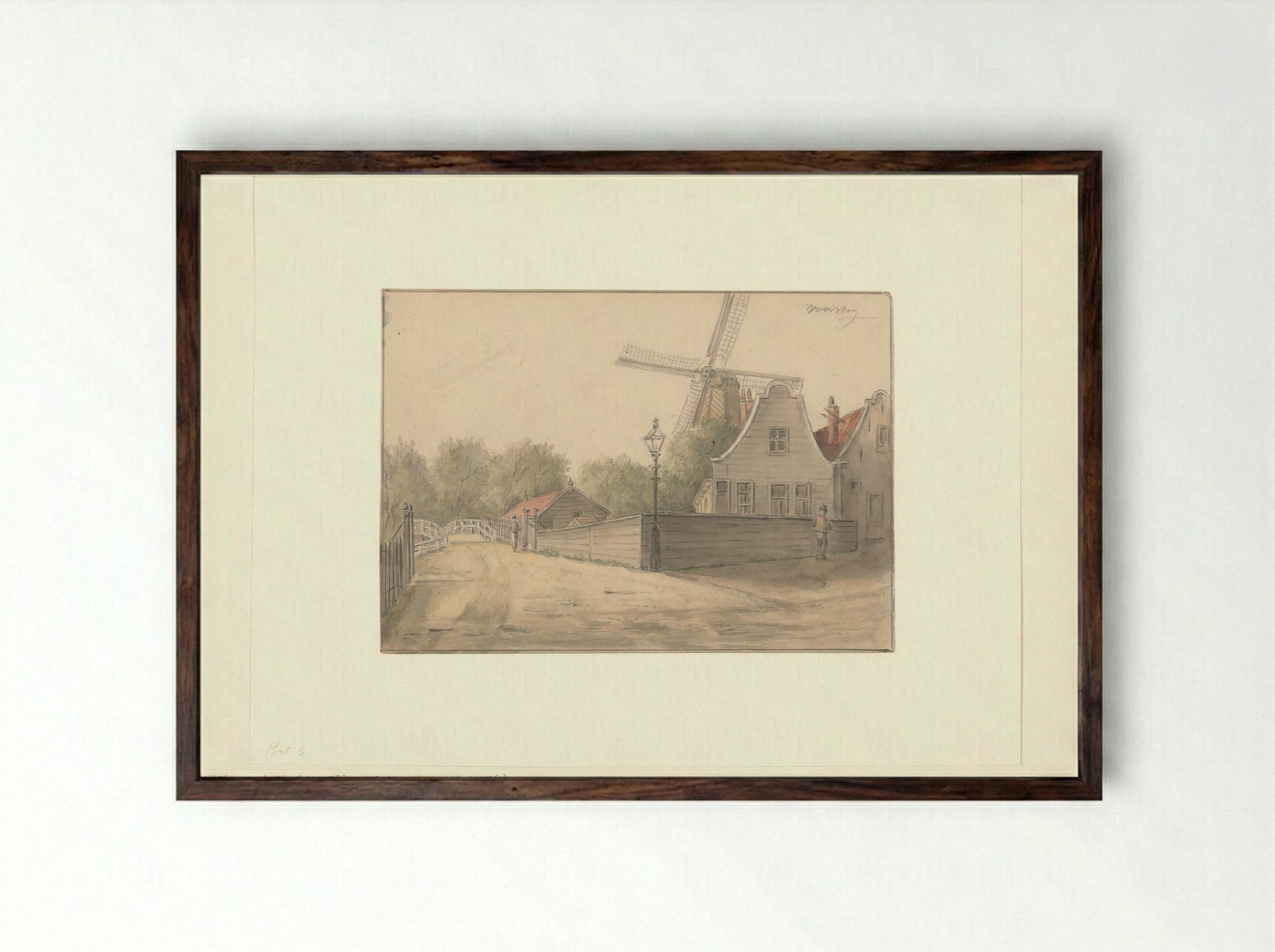 Gezicht op de Voorweg met molen De Valk - Albert Martin - Framed Print Dark Wood