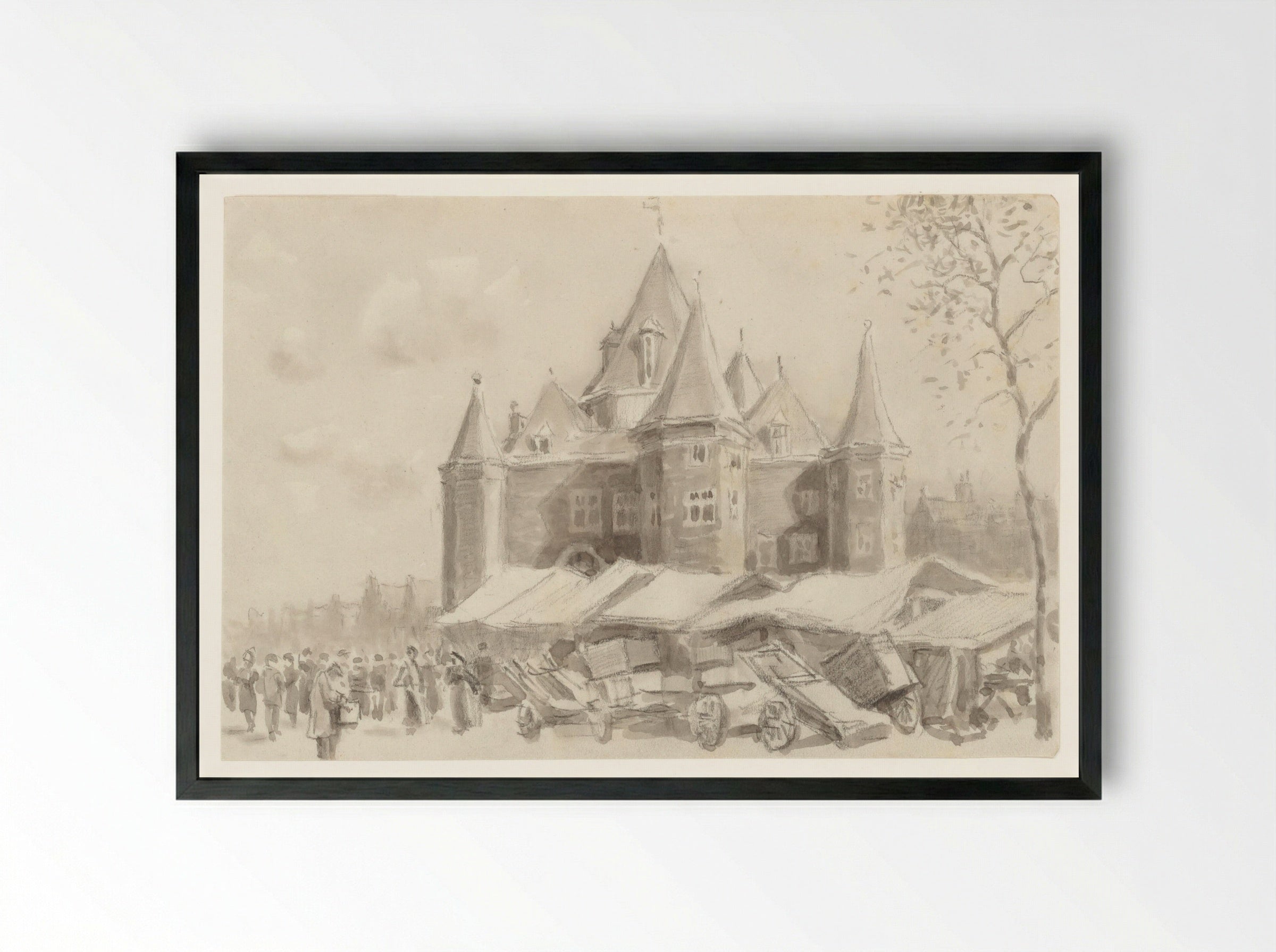 Gezicht op de Waag op de Nieuwmarkt - Anthonie van Teijn - Framed Print Black