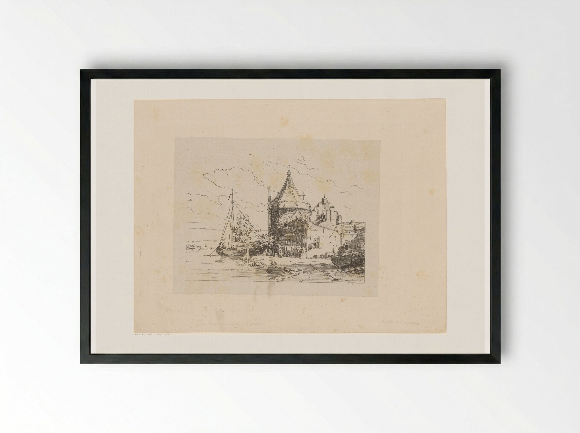 Gezicht op de Waltoren te Culemborg - Jan Weissenbruch - Framed Print Black