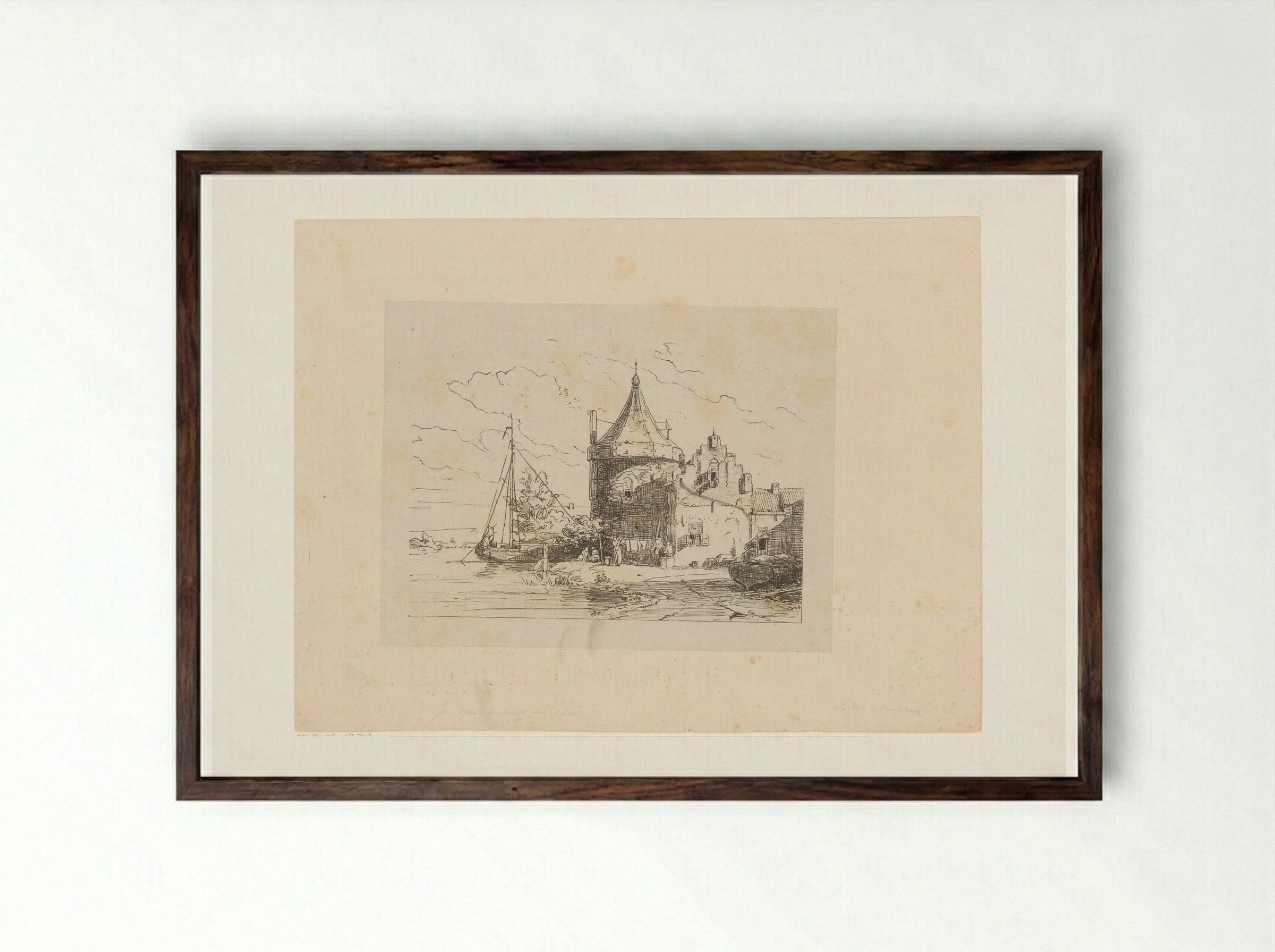 Gezicht op de Waltoren te Culemborg - Jan Weissenbruch - Framed Print Dark Wood