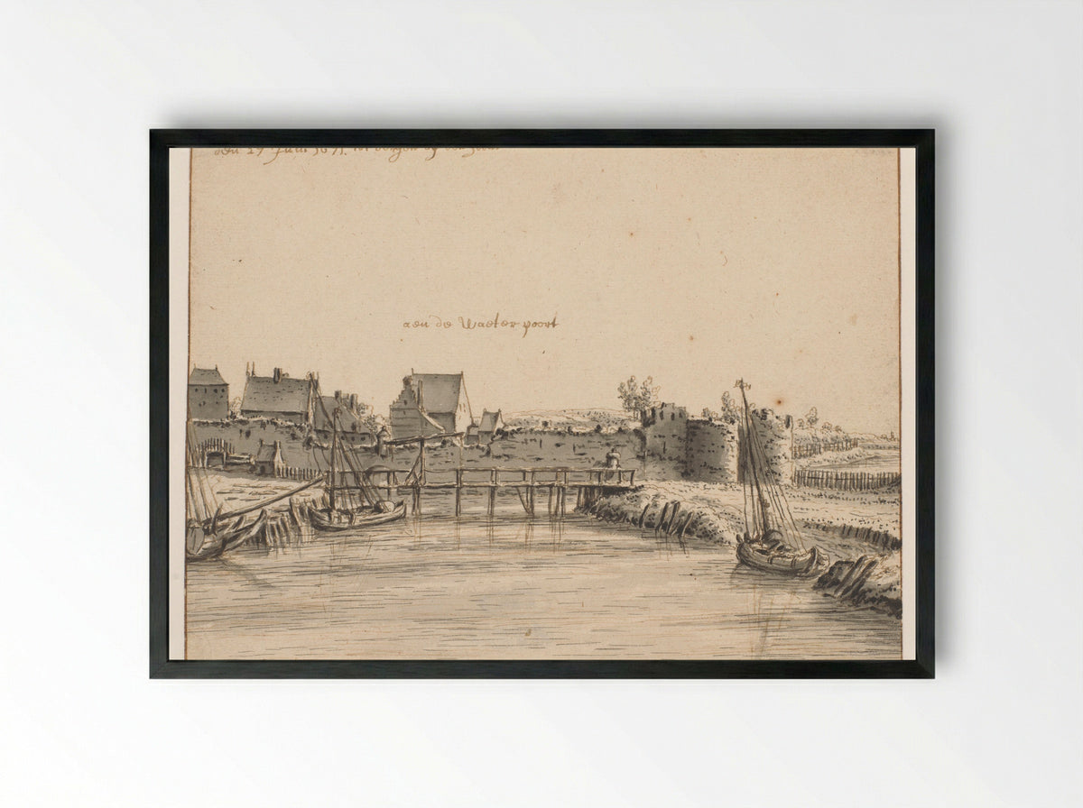 Gezicht op de Waterpoort, Bergen op Zoom - Barend Klotz - Framed Print Black
