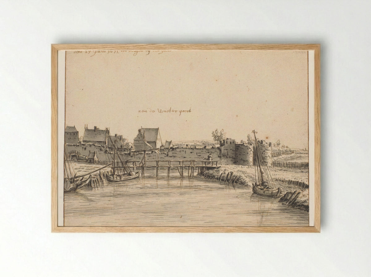 Gezicht op de Waterpoort, Bergen op Zoom - Barend Klotz - Framed Print Wood