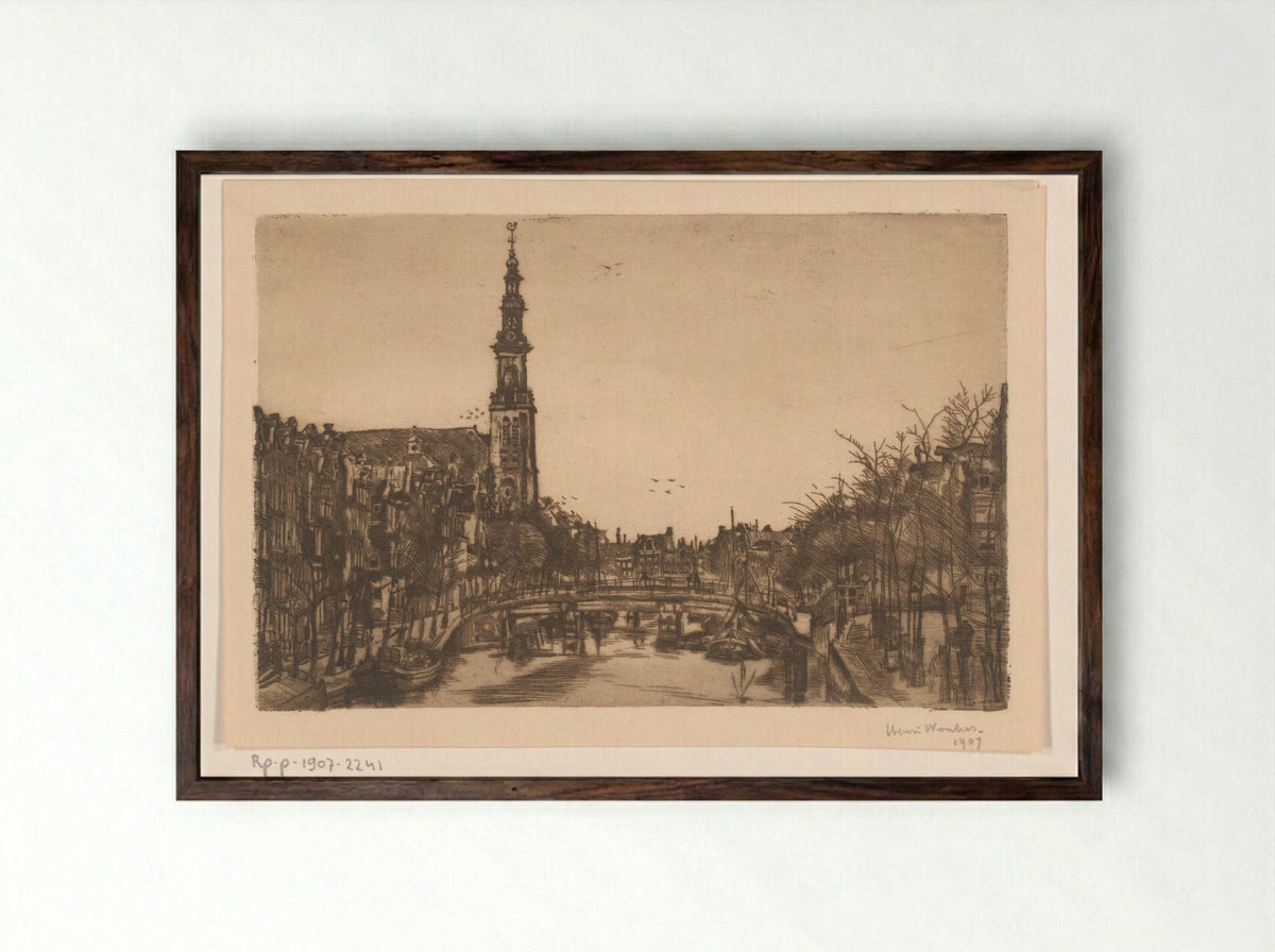 Gezicht op de Westertoren, te Amsterdam - Henri Wouters - Framed Print Dark Wood