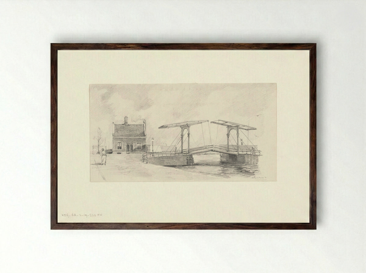 Gezicht op de Zandhoeksbrug - A. Goedkoop - Framed Print Dark Wood
