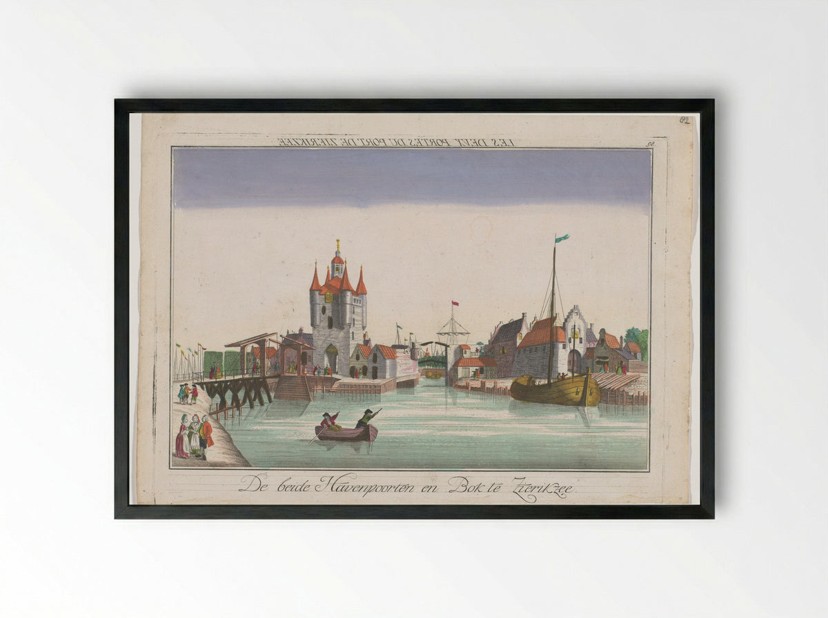Gezicht op de Zuidhavenpoort en de Noordhavenpoort te Zierikzee - Johann Balthasar Probst - Framed Print Black
