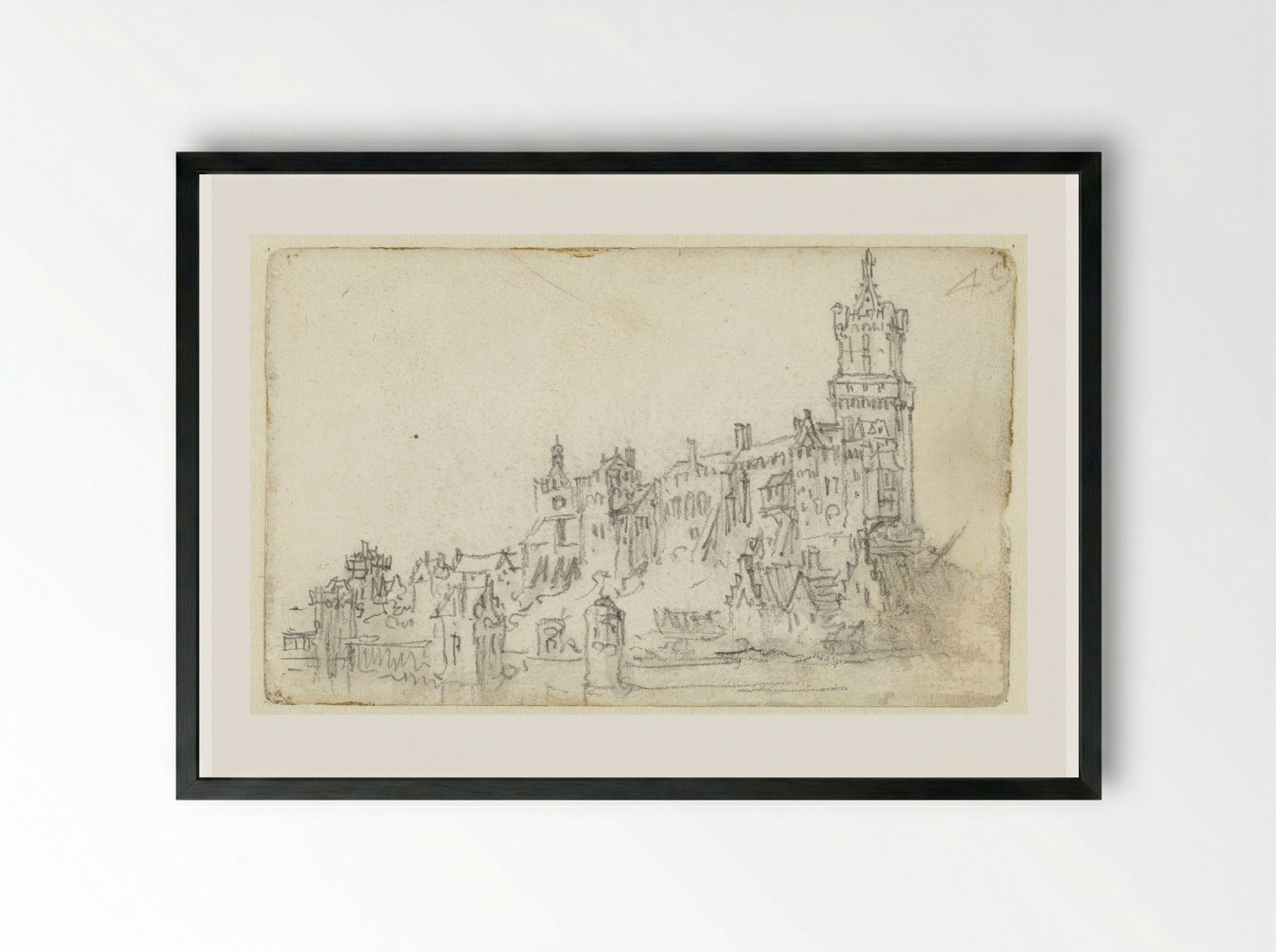 Gezicht op de Zwanenburg te Kleve - Jan van Goyen - Framed Print Black