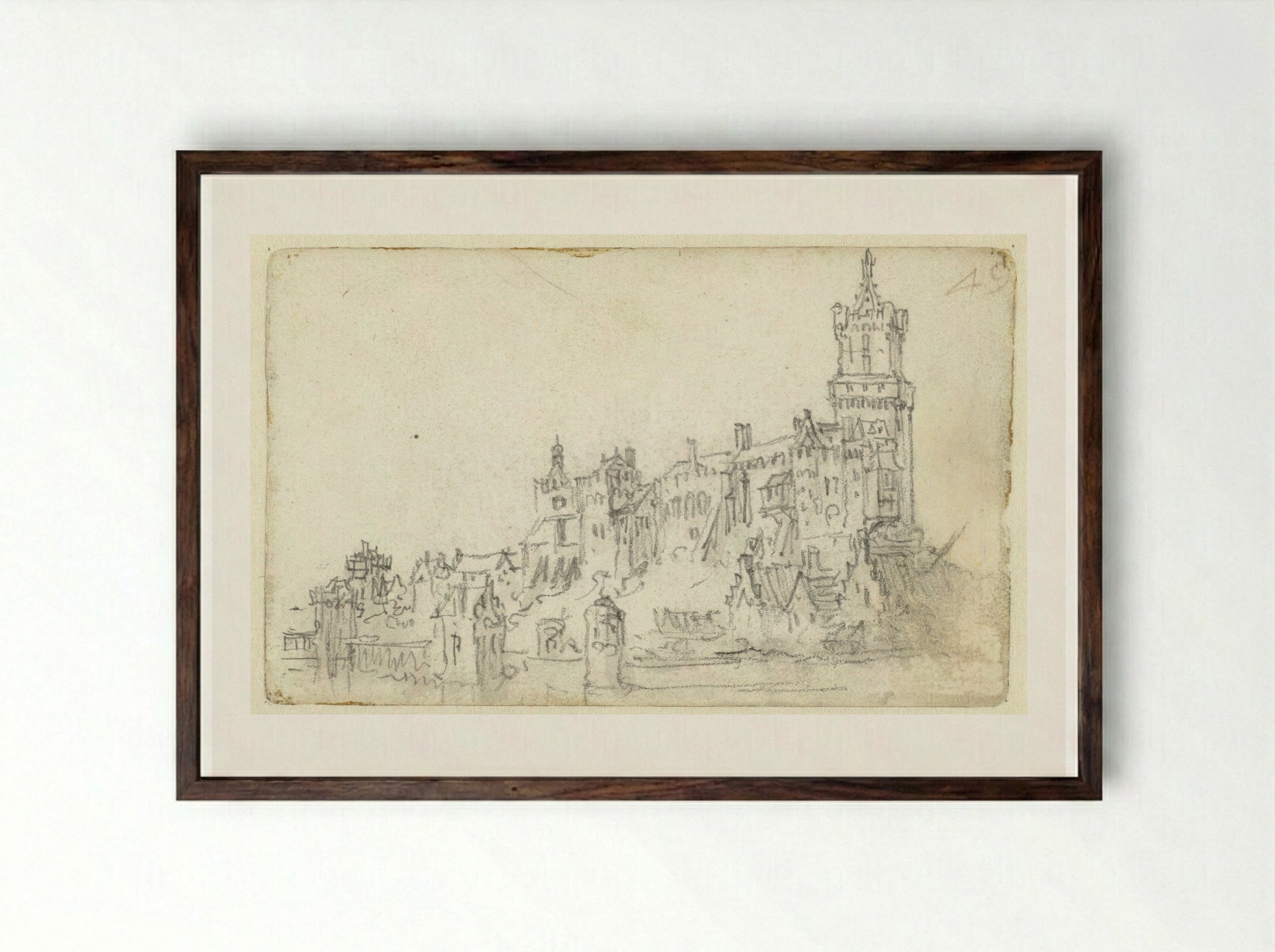 Gezicht op de Zwanenburg te Kleve - Jan van Goyen - Framed Print Dark Wood
