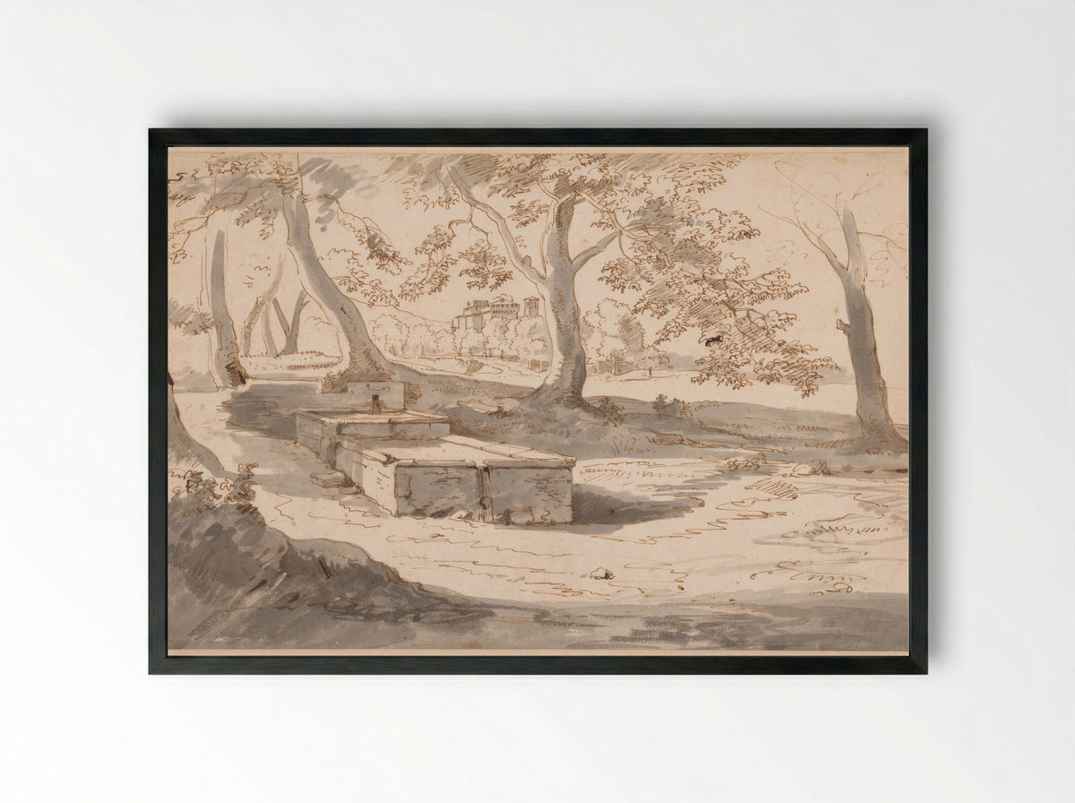 Gezicht op de abdij van Grottaferrata - Caspar van Wittel - Framed Print Black