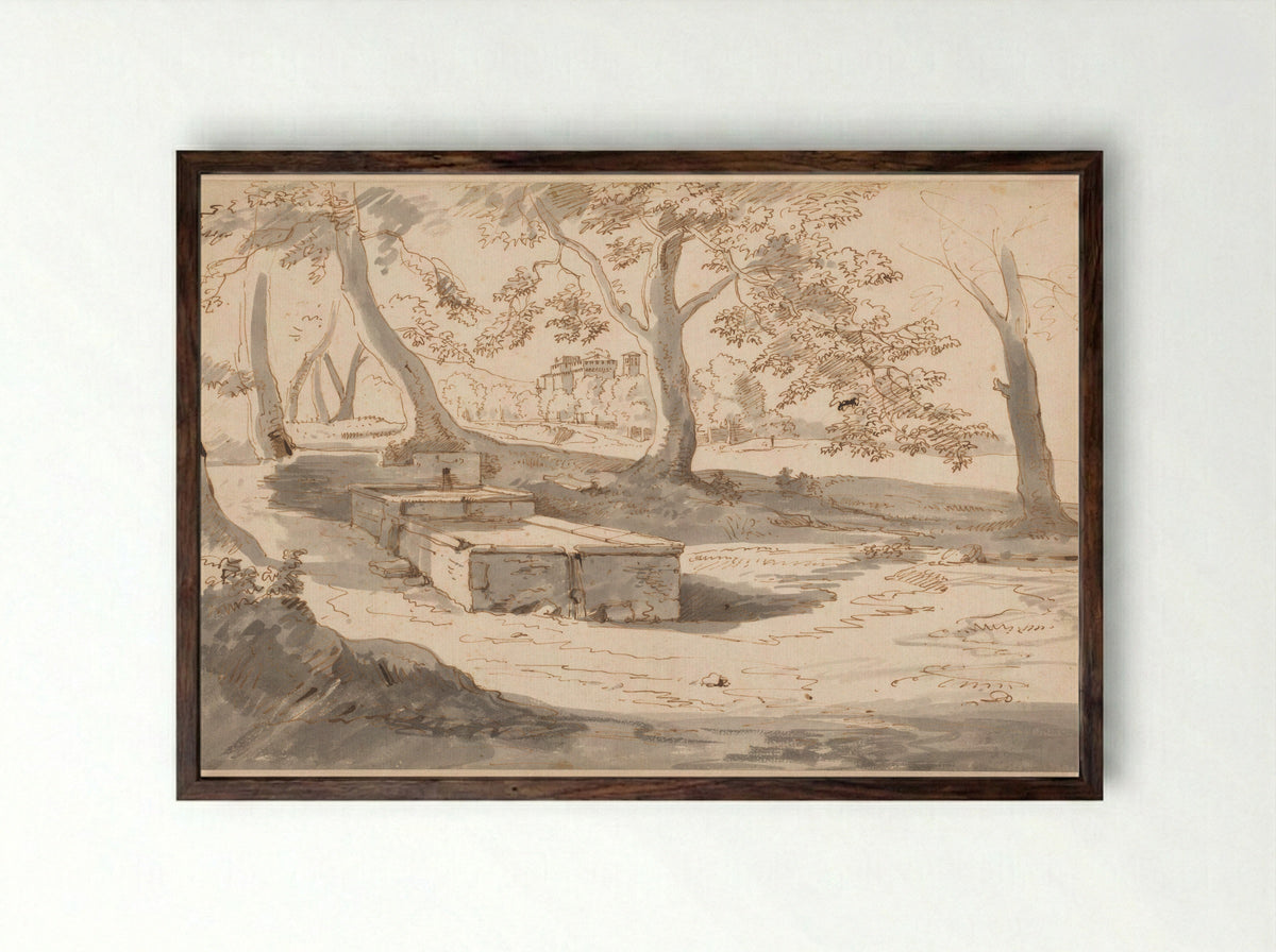 Gezicht op de abdij van Grottaferrata - Caspar van Wittel - Framed Print Dark Wood