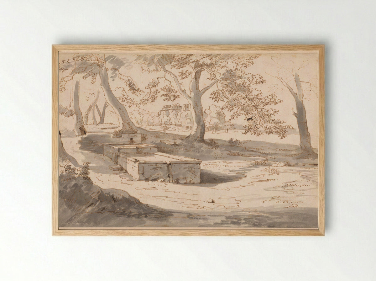 Gezicht op de abdij van Grottaferrata - Caspar van Wittel - Framed Print Wood