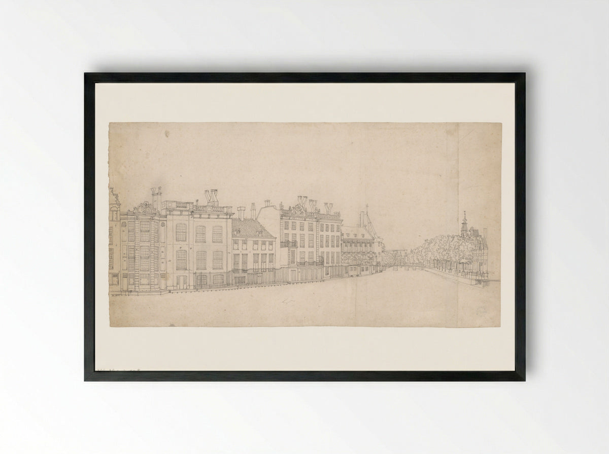 Gezicht op de achterzijde van de Doelenstraat en ingang van de Kloveniersburgwal - Jan Spaan - Framed Print Black
