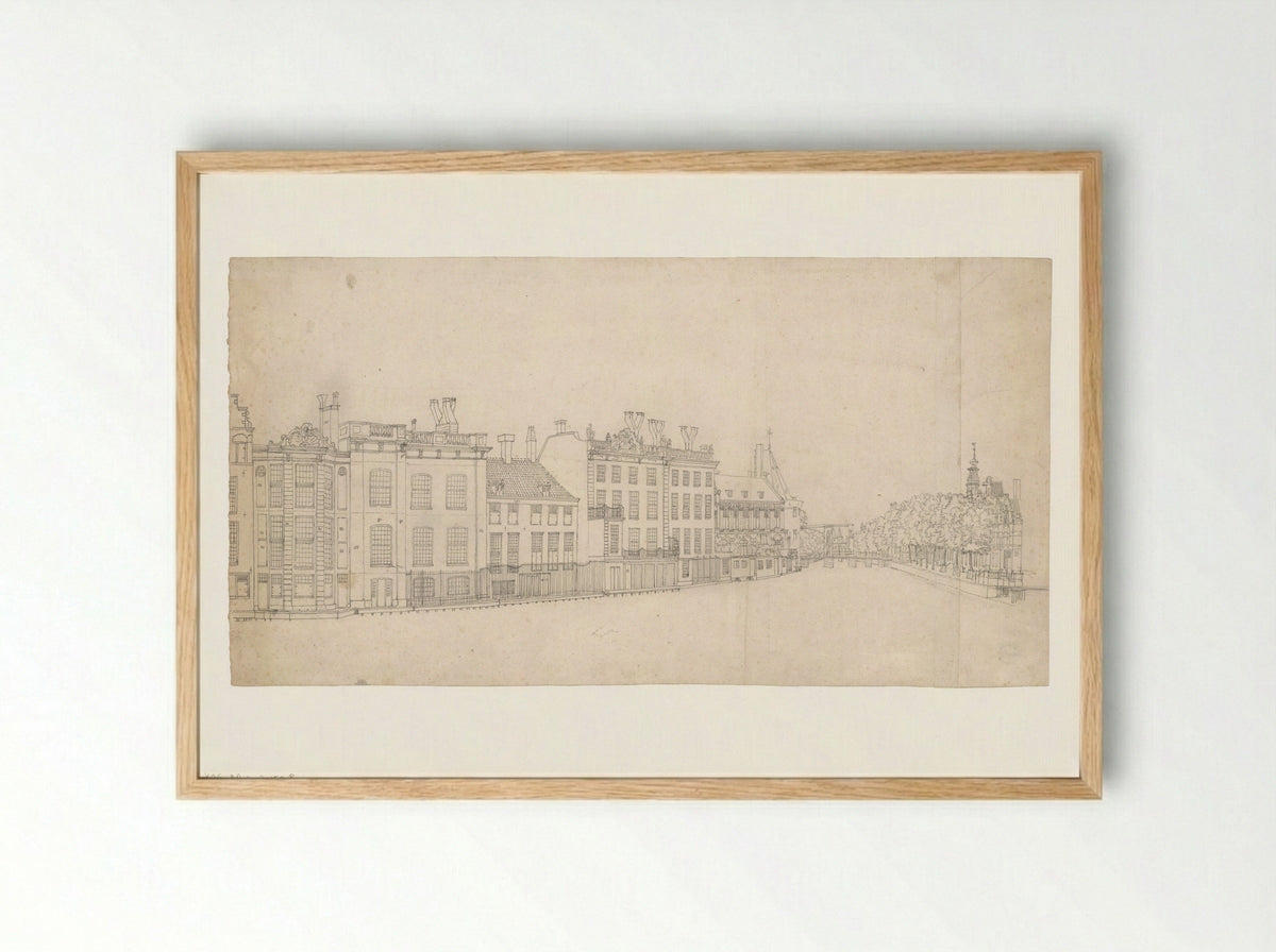 Gezicht op de achterzijde van de Doelenstraat en ingang van de Kloveniersburgwal - Jan Spaan - Framed Print Wood