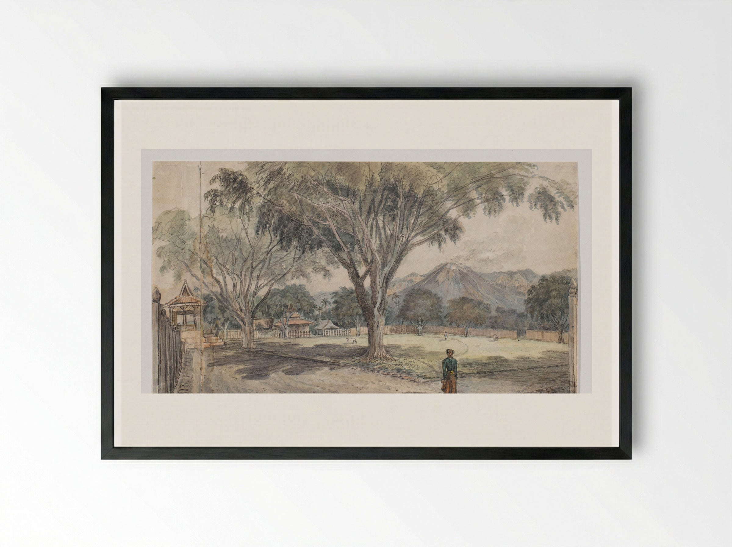 Gezicht op de alun-alun van een dorp - Adrianus Johannes Bik - Framed Print Black