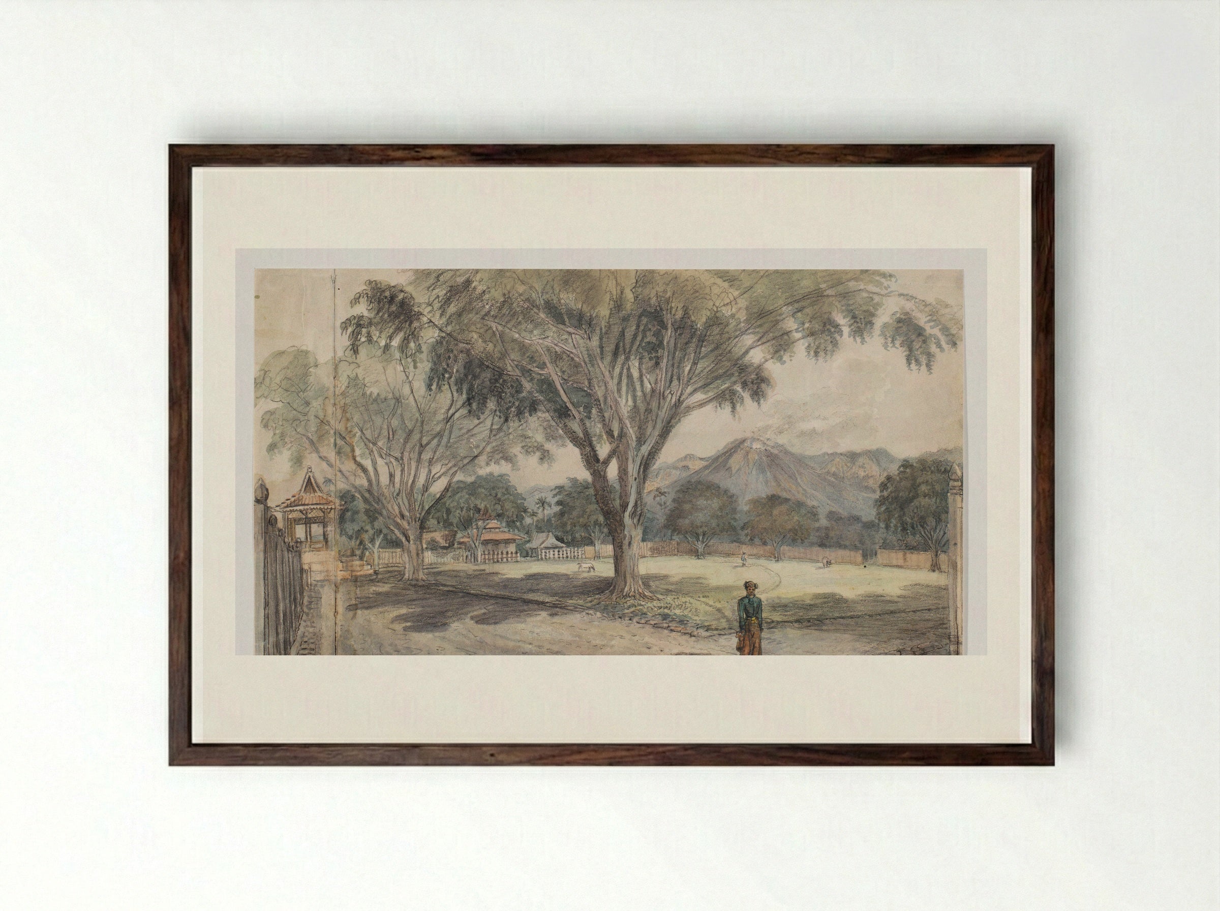 Gezicht op de alun-alun van een dorp - Adrianus Johannes Bik - Framed Print Dark Wood