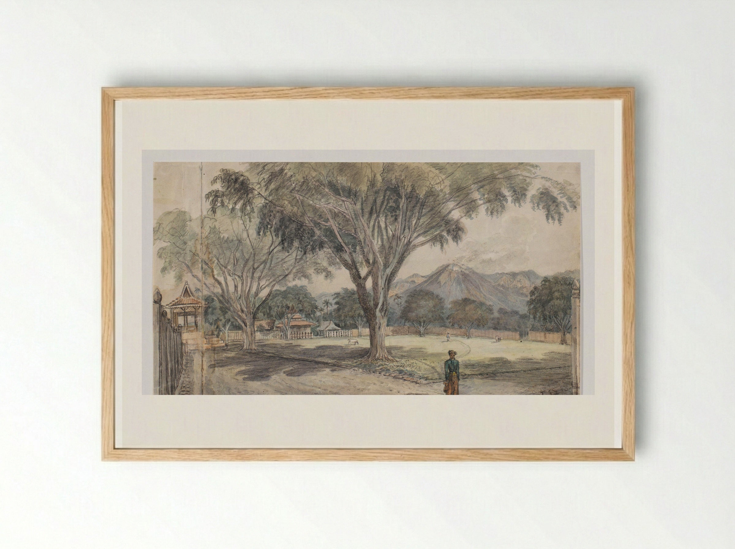 Gezicht op de alun-alun van een dorp - Adrianus Johannes Bik - Framed Print Wood
