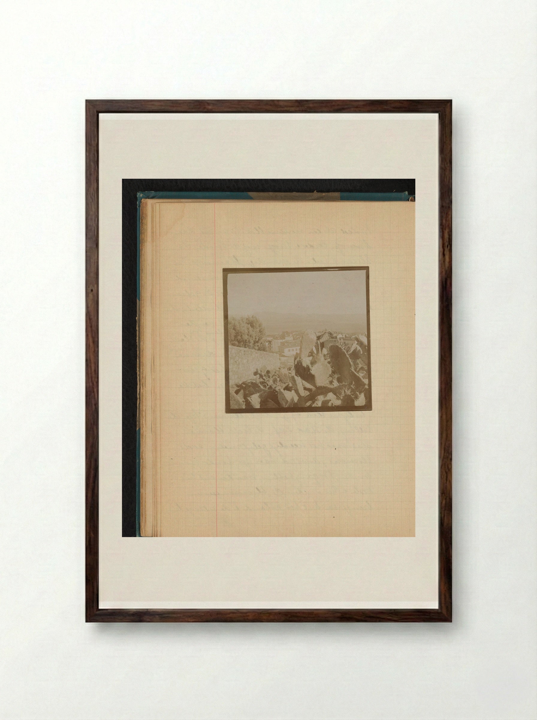 Gezicht op de baai van Ajaccio met cactussen ervoor - Théodore van Lelyveld - Framed Print Dark Wood