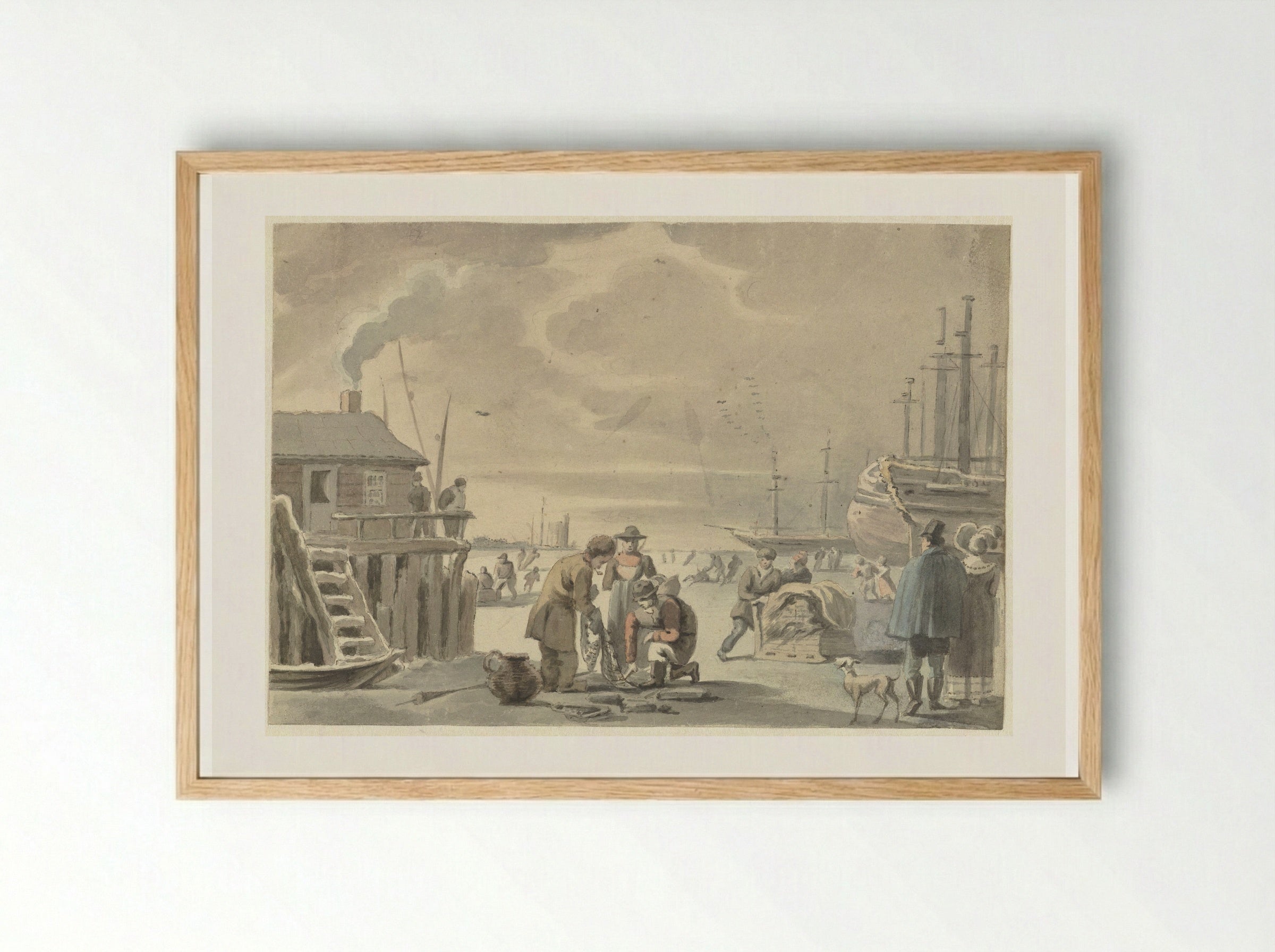 Gezicht op de bevroren Merwede bij Moerdijk - Aert Schouman - Framed Print Wood