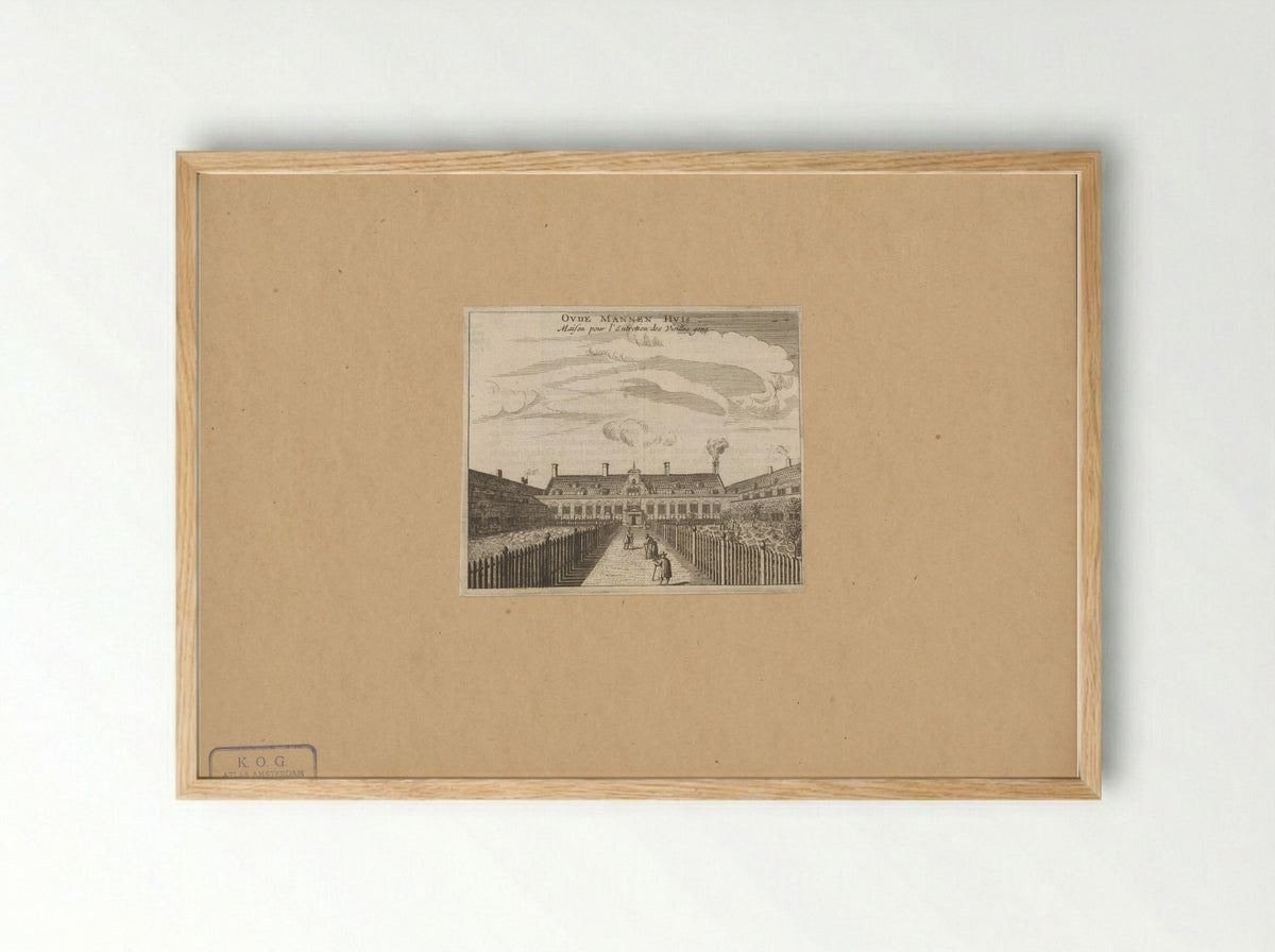 Gezicht op de binnenplaats van het Oudemannenhuis te Amsterdam - Marcus Willemsz. Doornick - Framed Print Wood