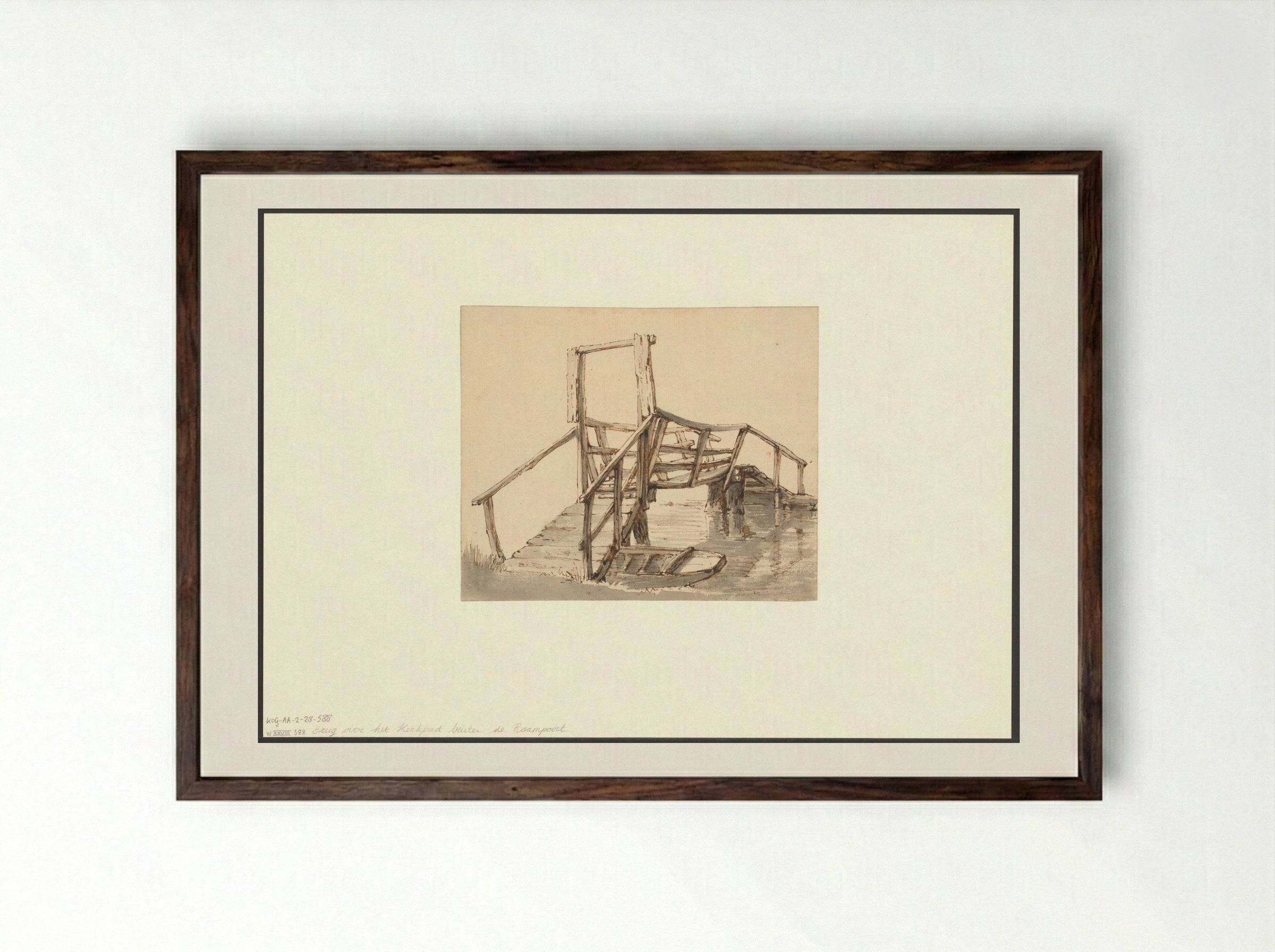 Gezicht op de brug over het Kerkpad - Gerrit Lamberts - Framed Print Dark Wood