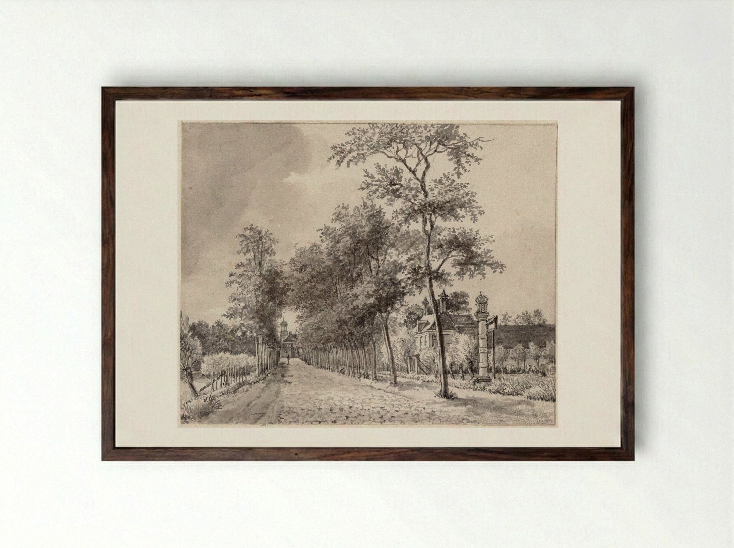 Gezicht op de brug over het ongedempte Spui, gezien naar de kerk op de Boommarkt - Gerrit Lamberts - Framed Print Dark Wood