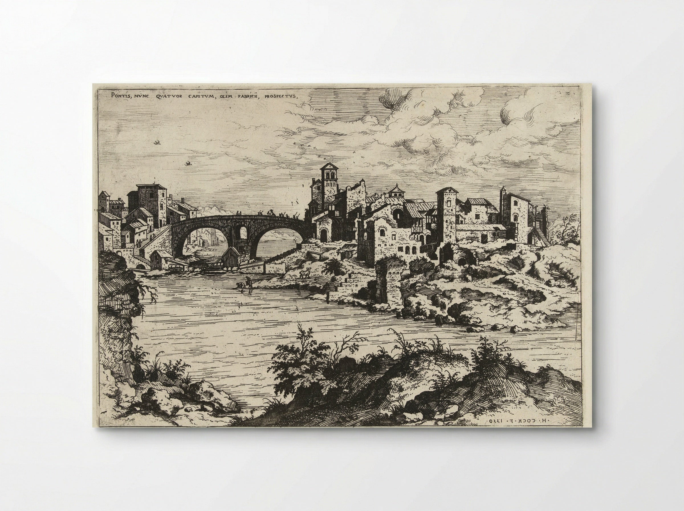 Gezicht op de brug van Fabricius te Rome - Hieronymus Cock - Poster